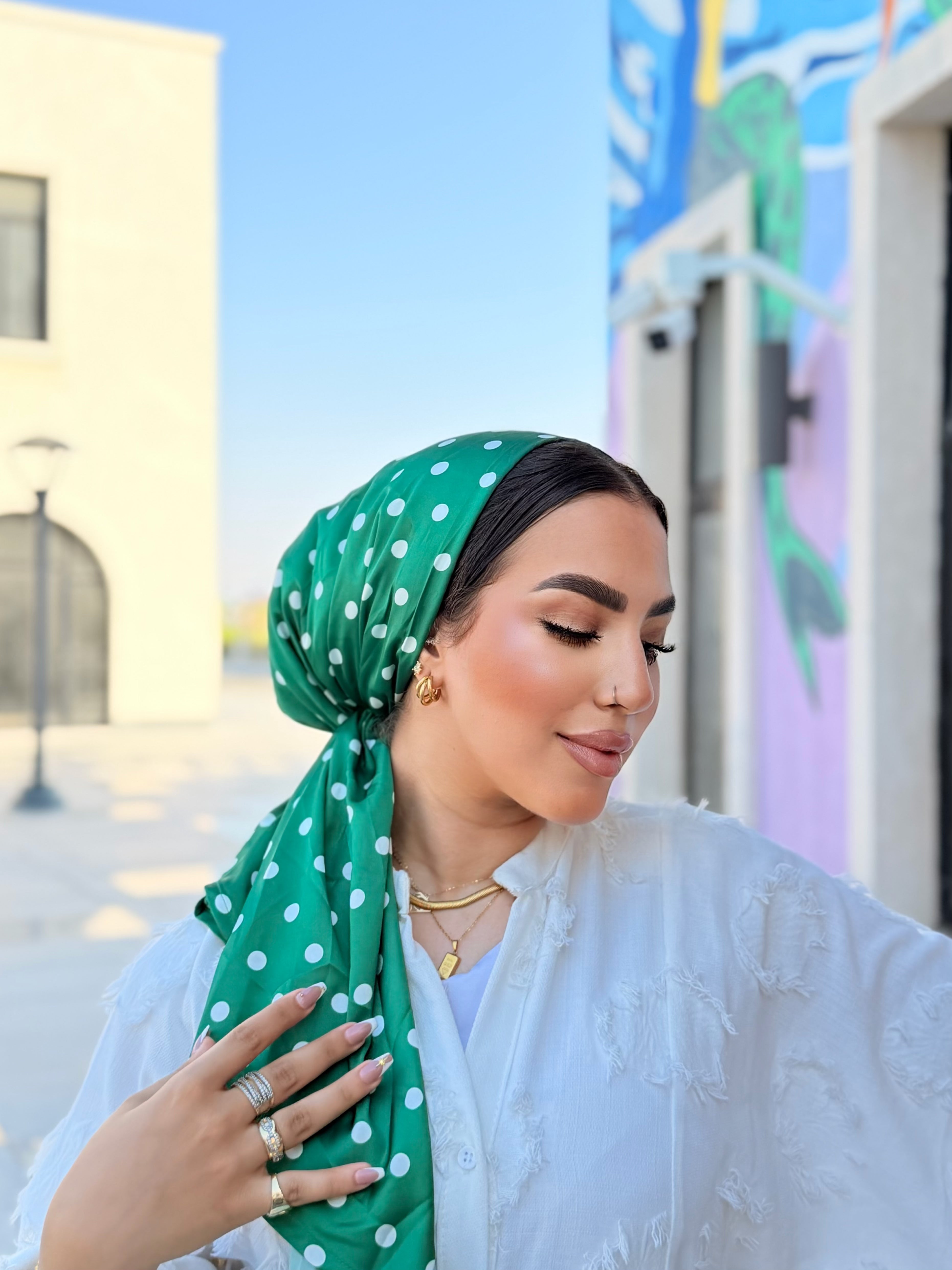 Polka Dot Head Scarf – Green & White