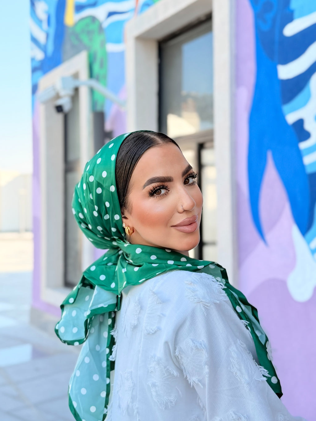 Polka Dot Head Scarf – Green & White