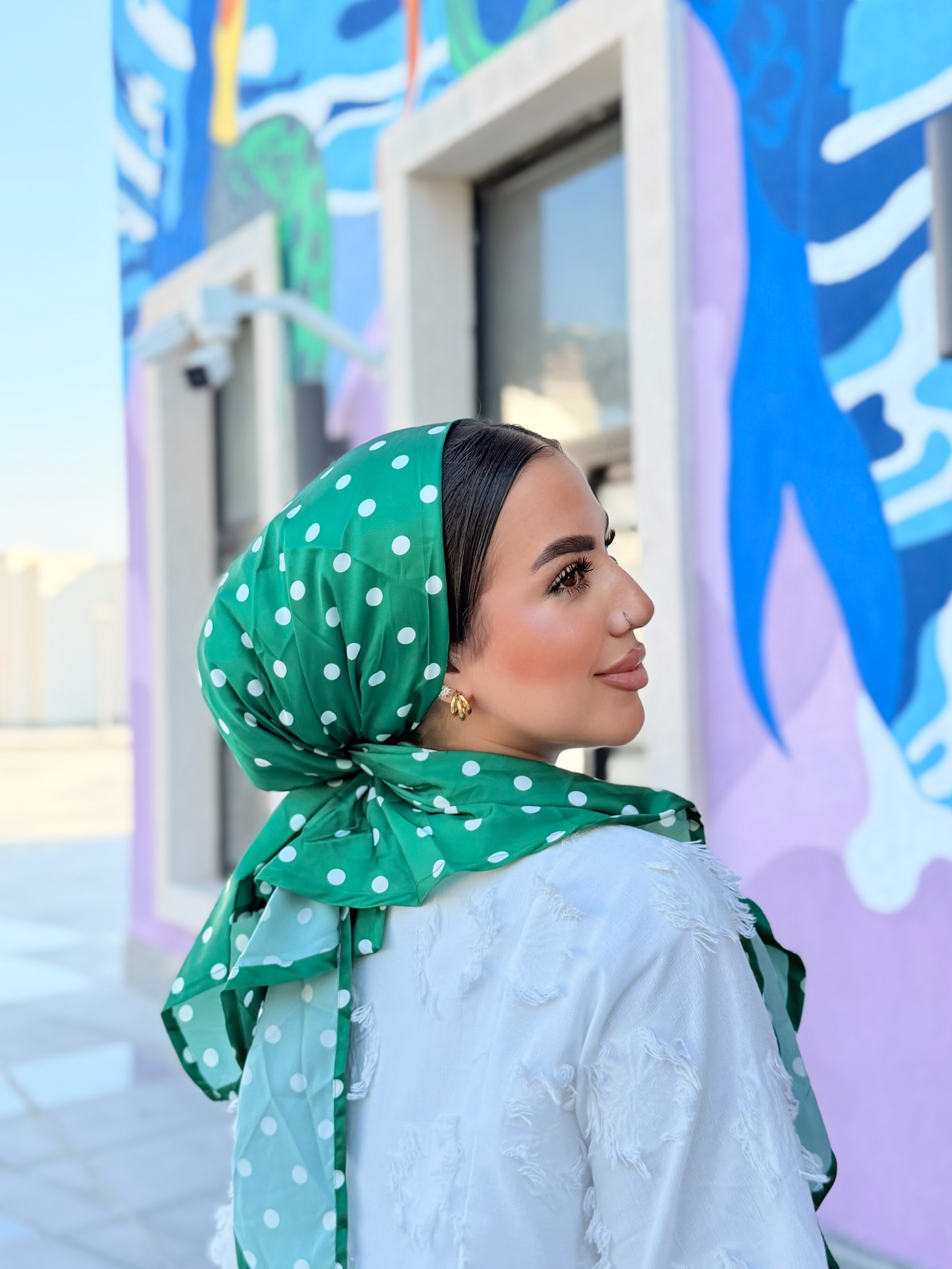 Polka Dot Head Scarf – Green & White