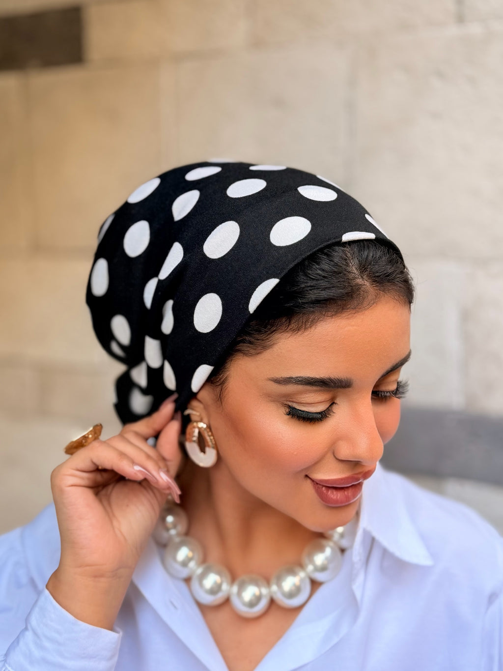 Polka Dot Head Scarf — Black & White
