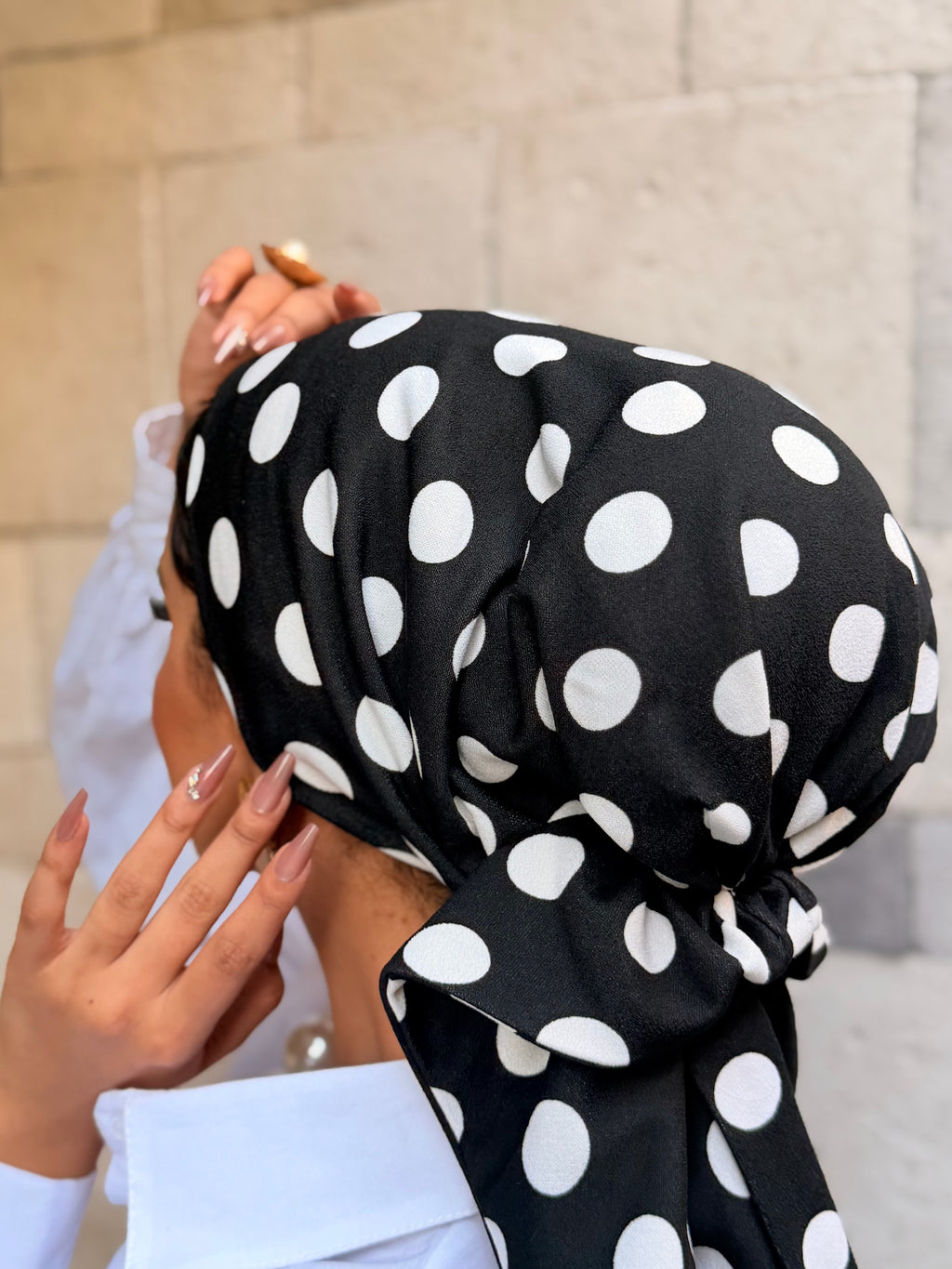 Polka Dot Head Scarf — Black & White