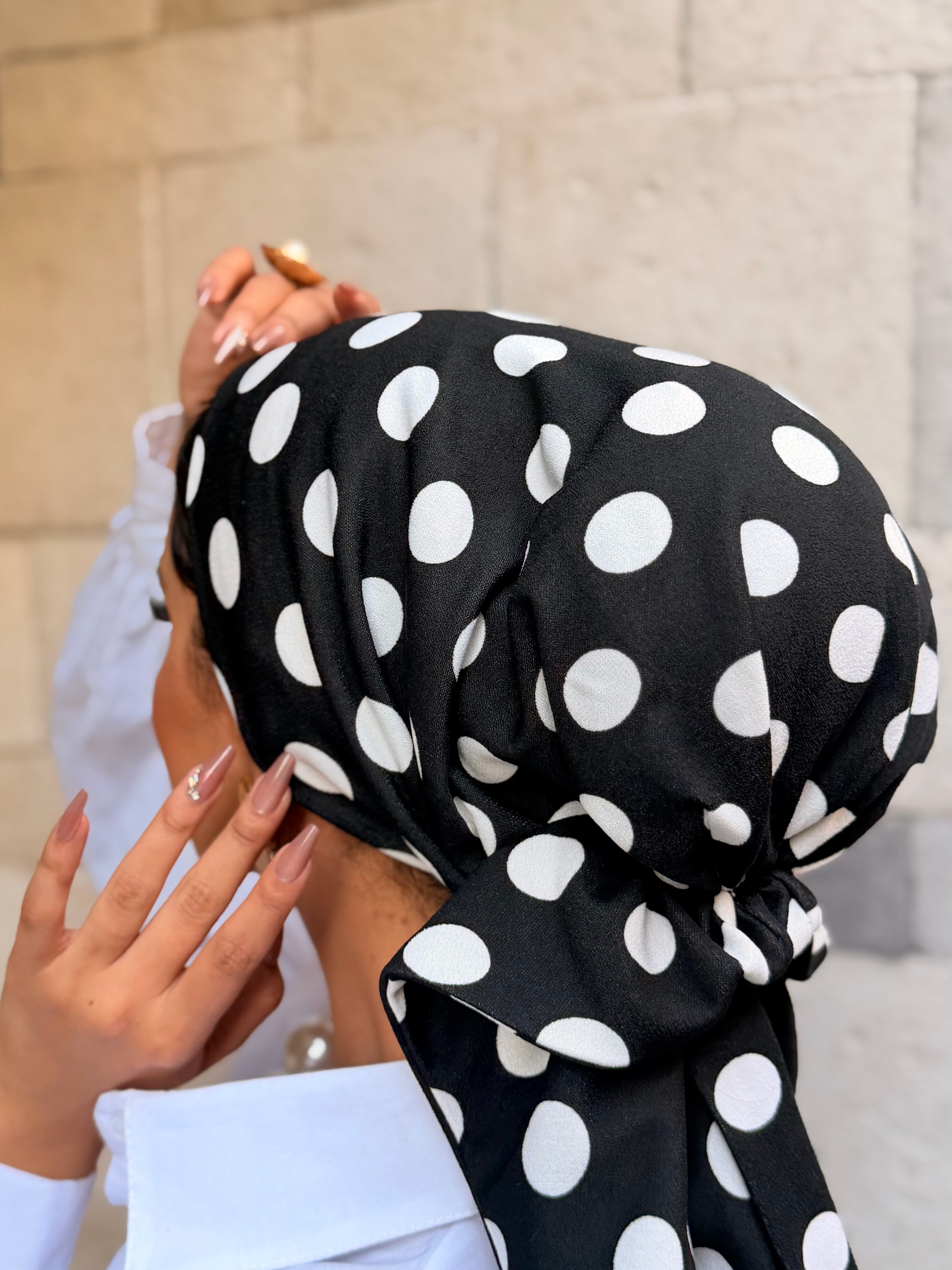 Polka Dot Head Scarf — Black & White
