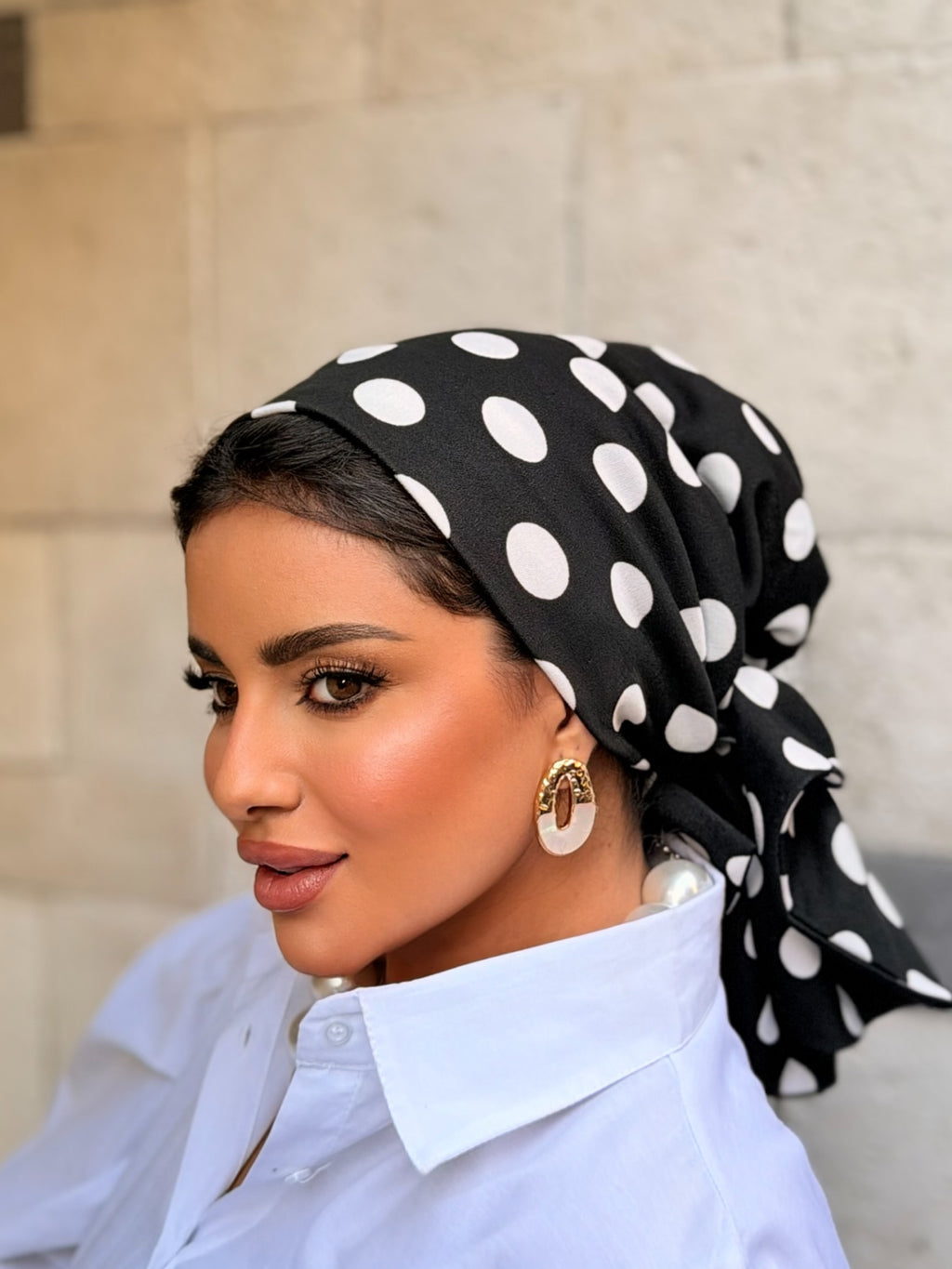 Polka Dot Head Scarf — Black & White