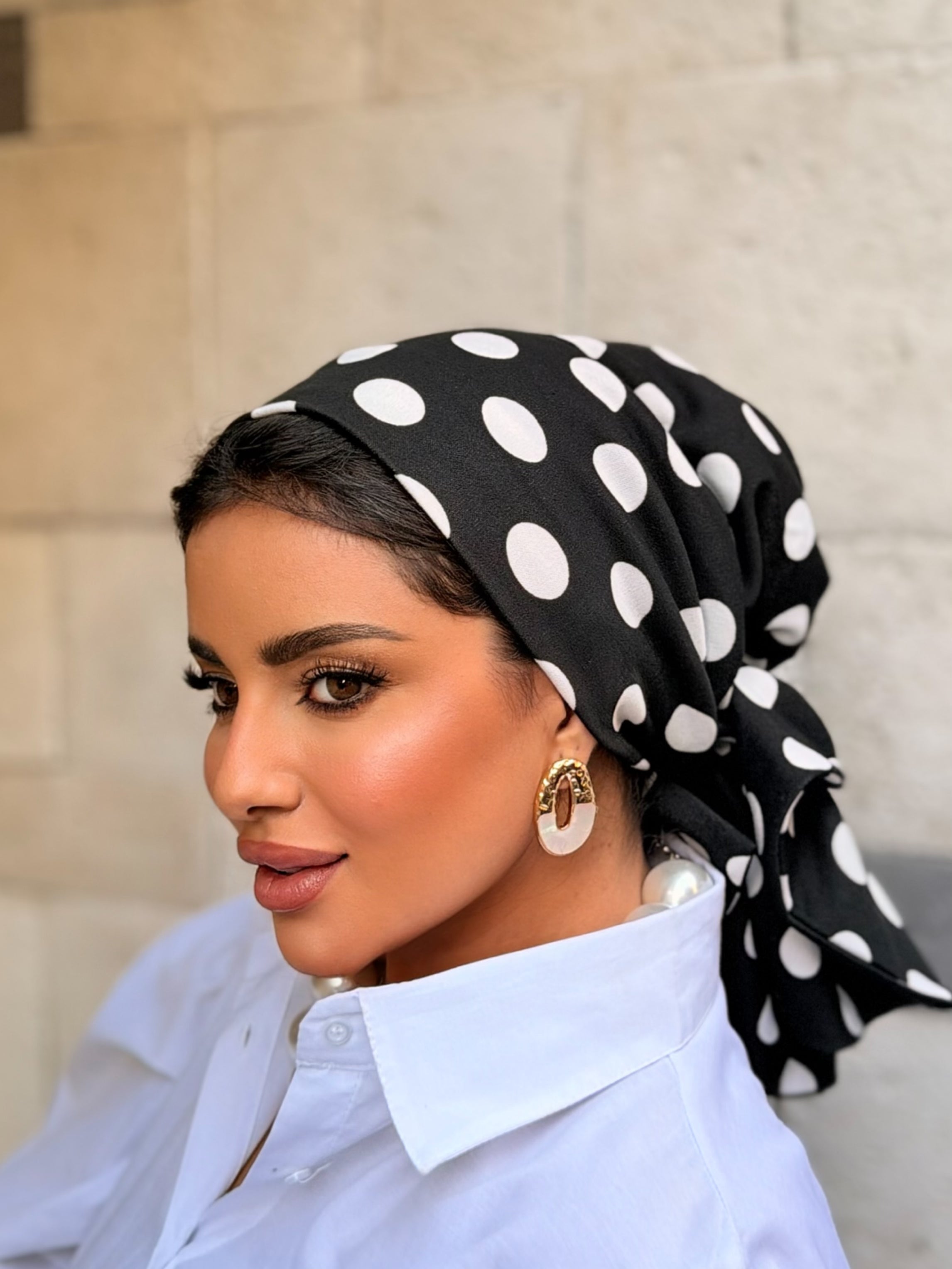 Polka Dot Head Scarf — Black & White