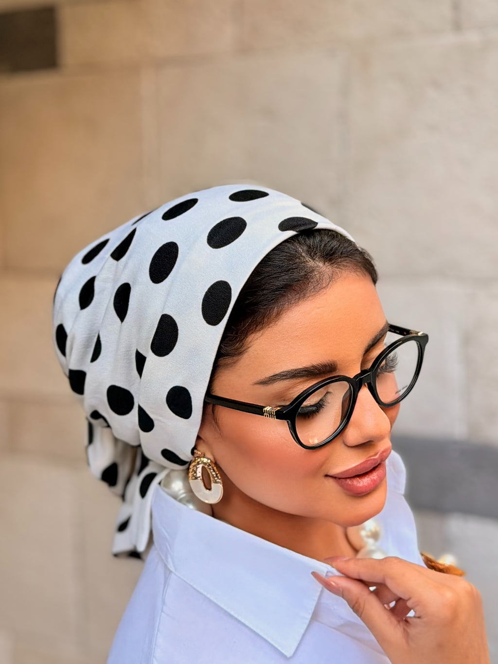 Polka Dot Head Scarf — White & Black