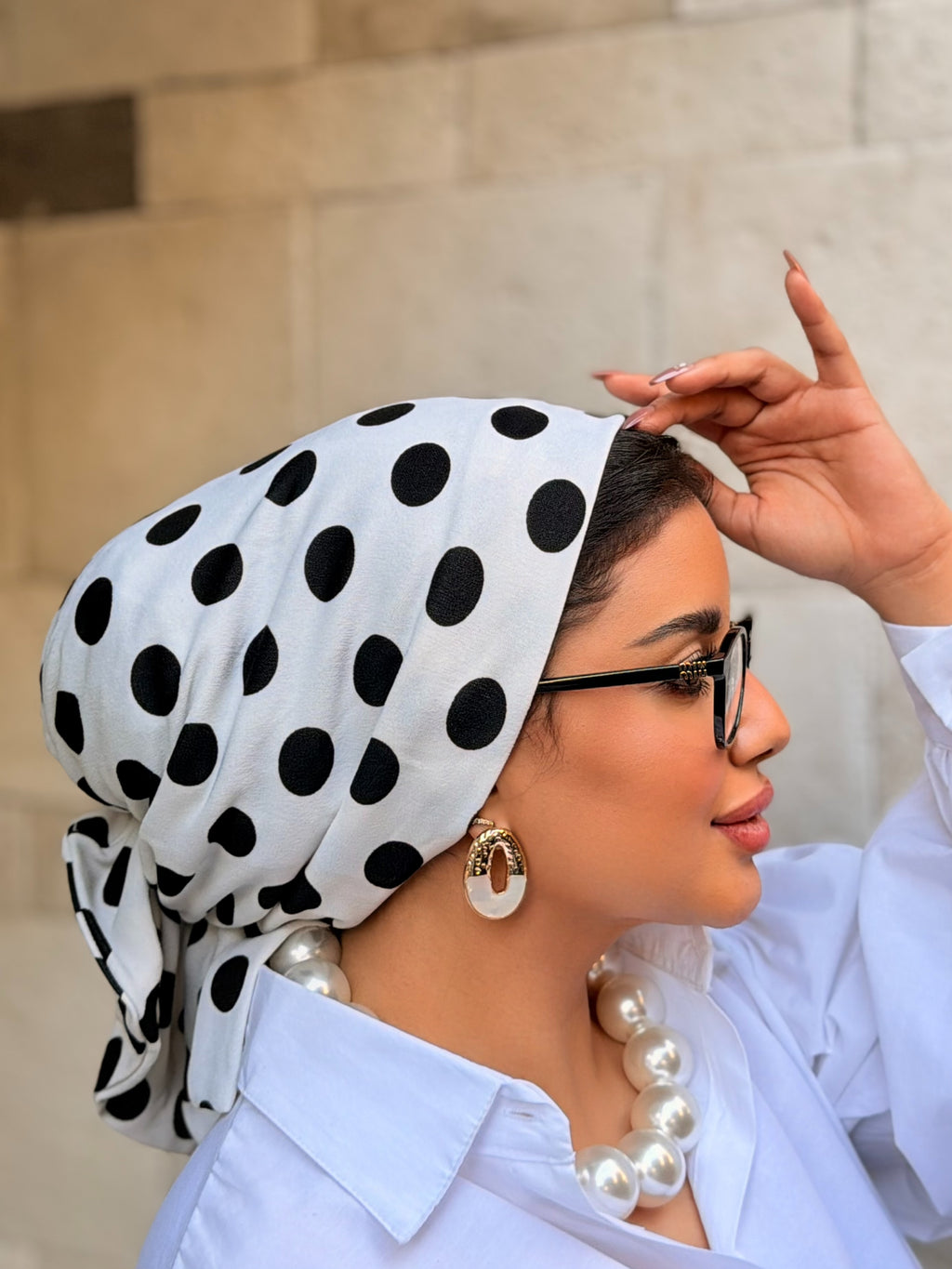 Polka Dot Head Scarf — White & Black