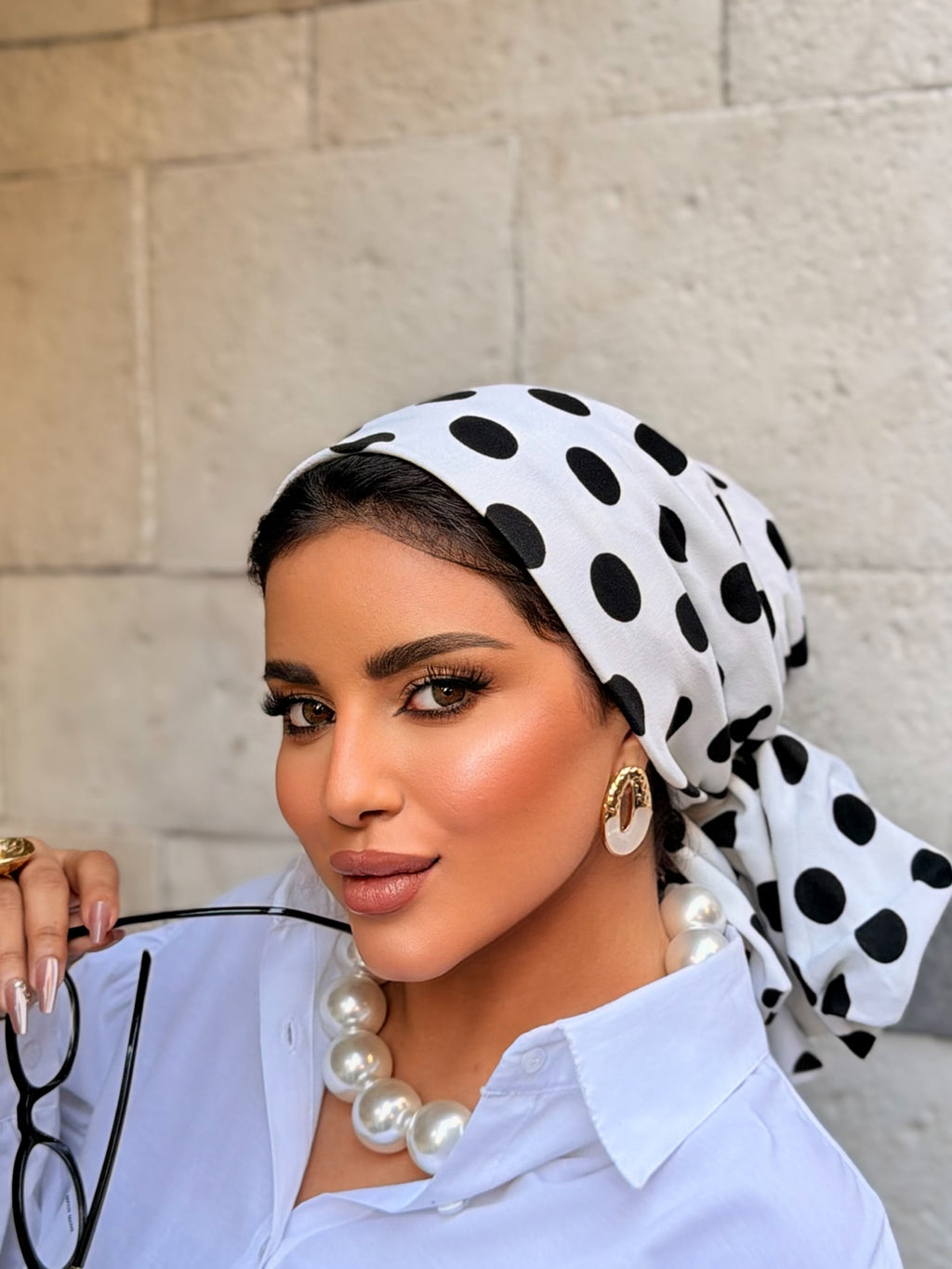 Polka Dot Head Scarf — White & Black