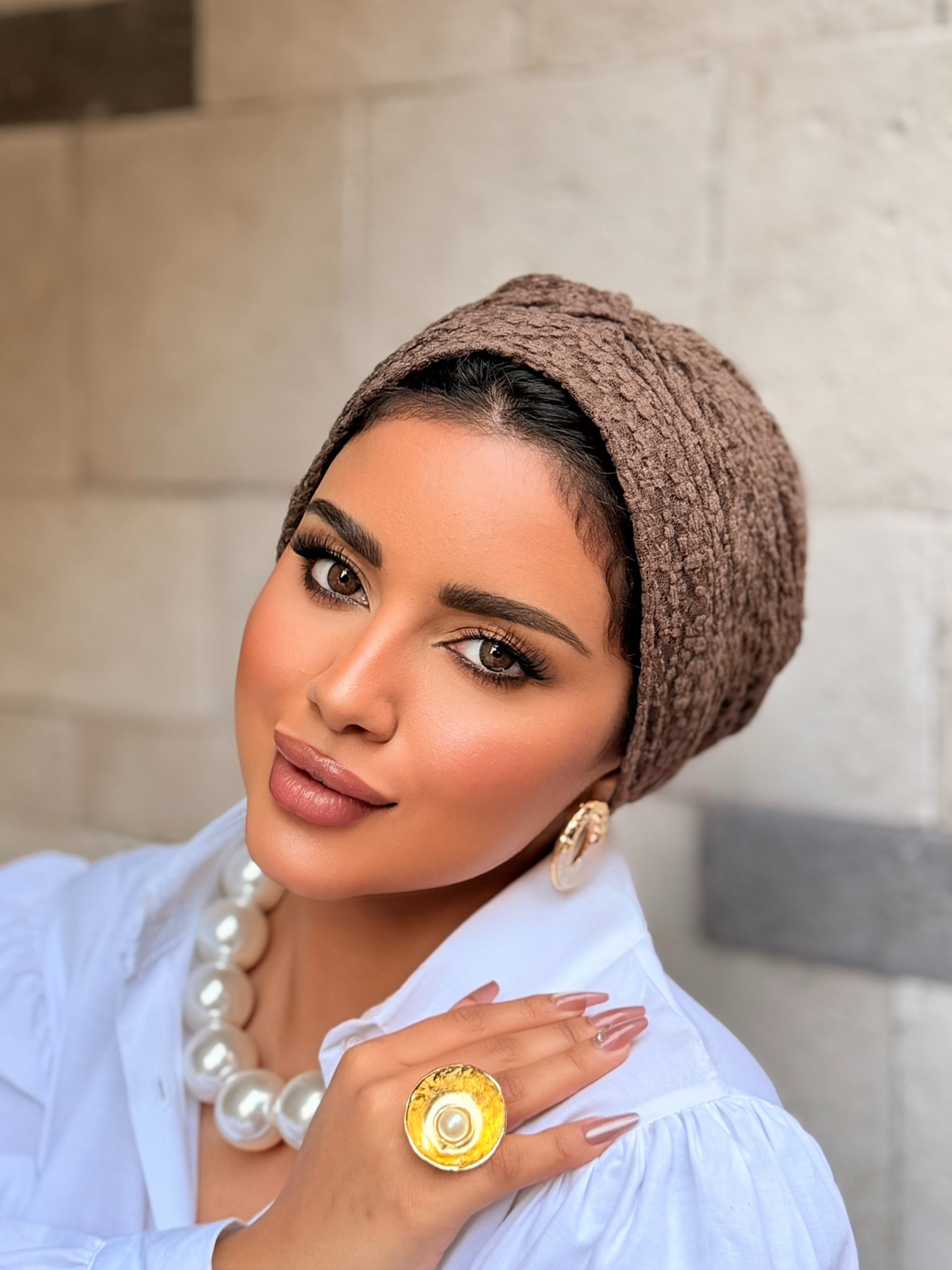 Textured Turban — Mocha Brown