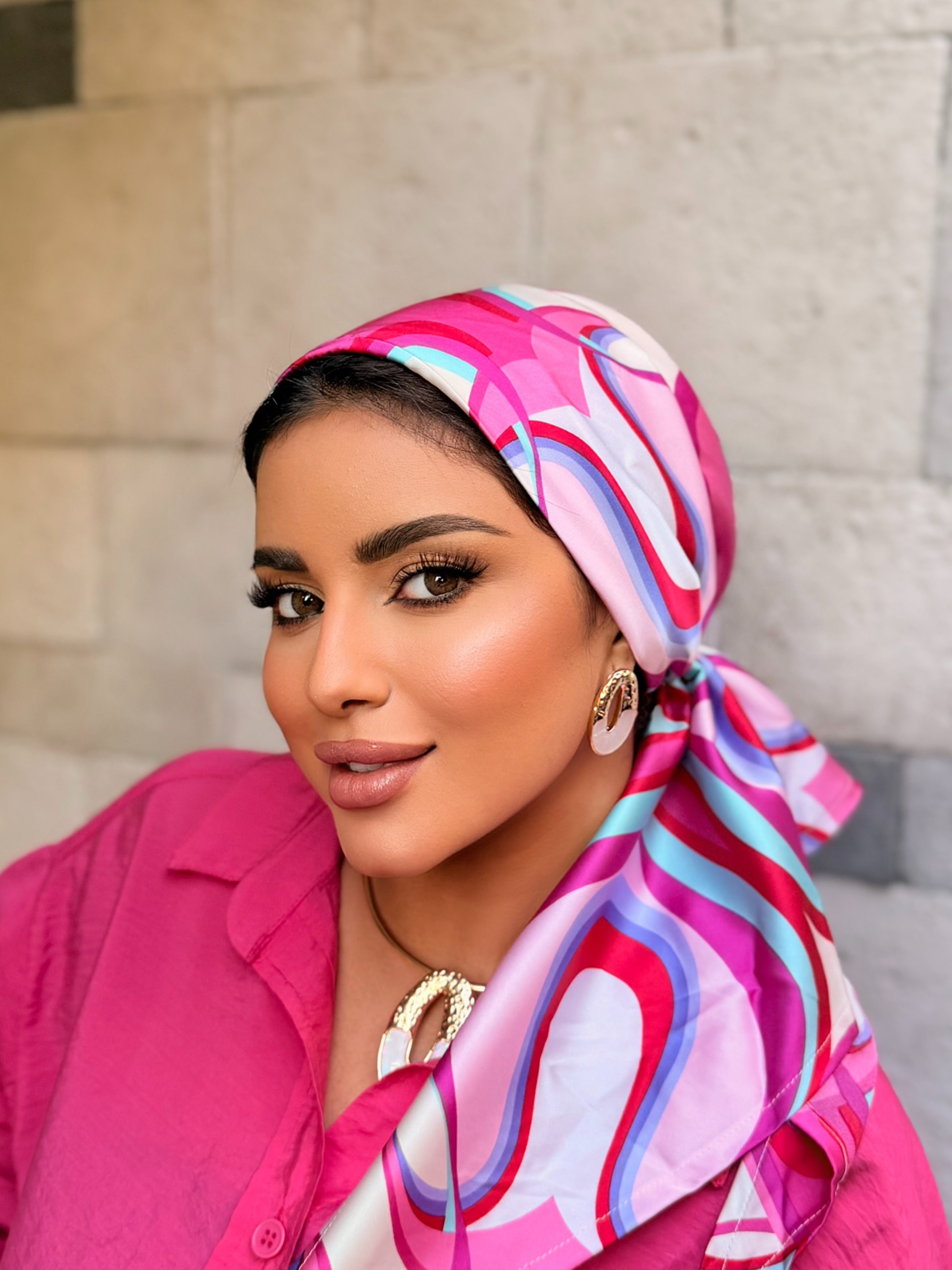 Swirl Print Head Scarf — Pink & Lavender
