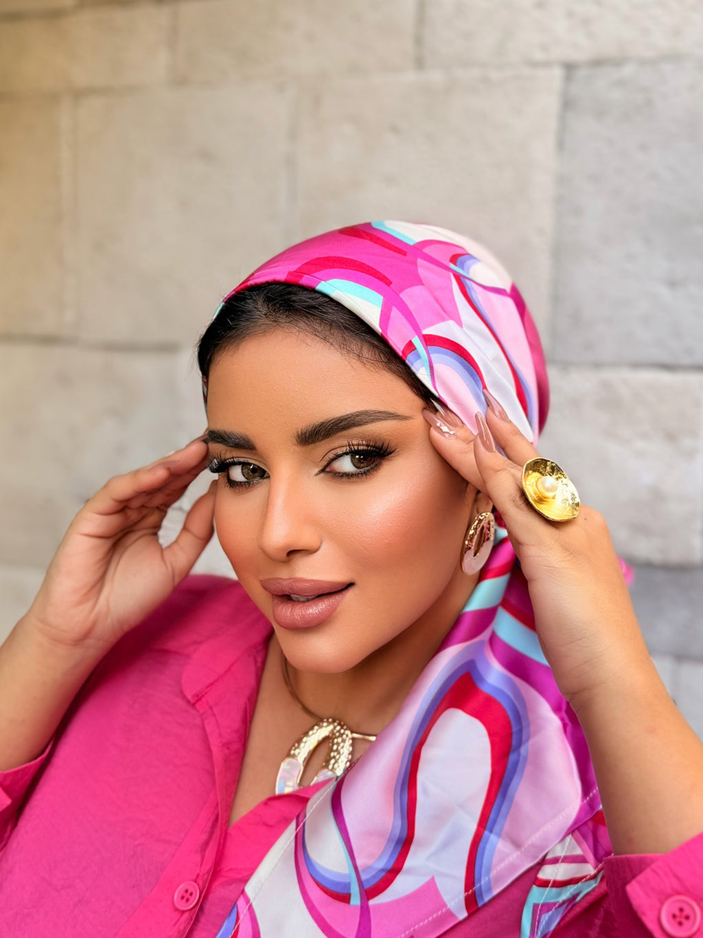 Swirl Print Head Scarf — Pink & Lavender