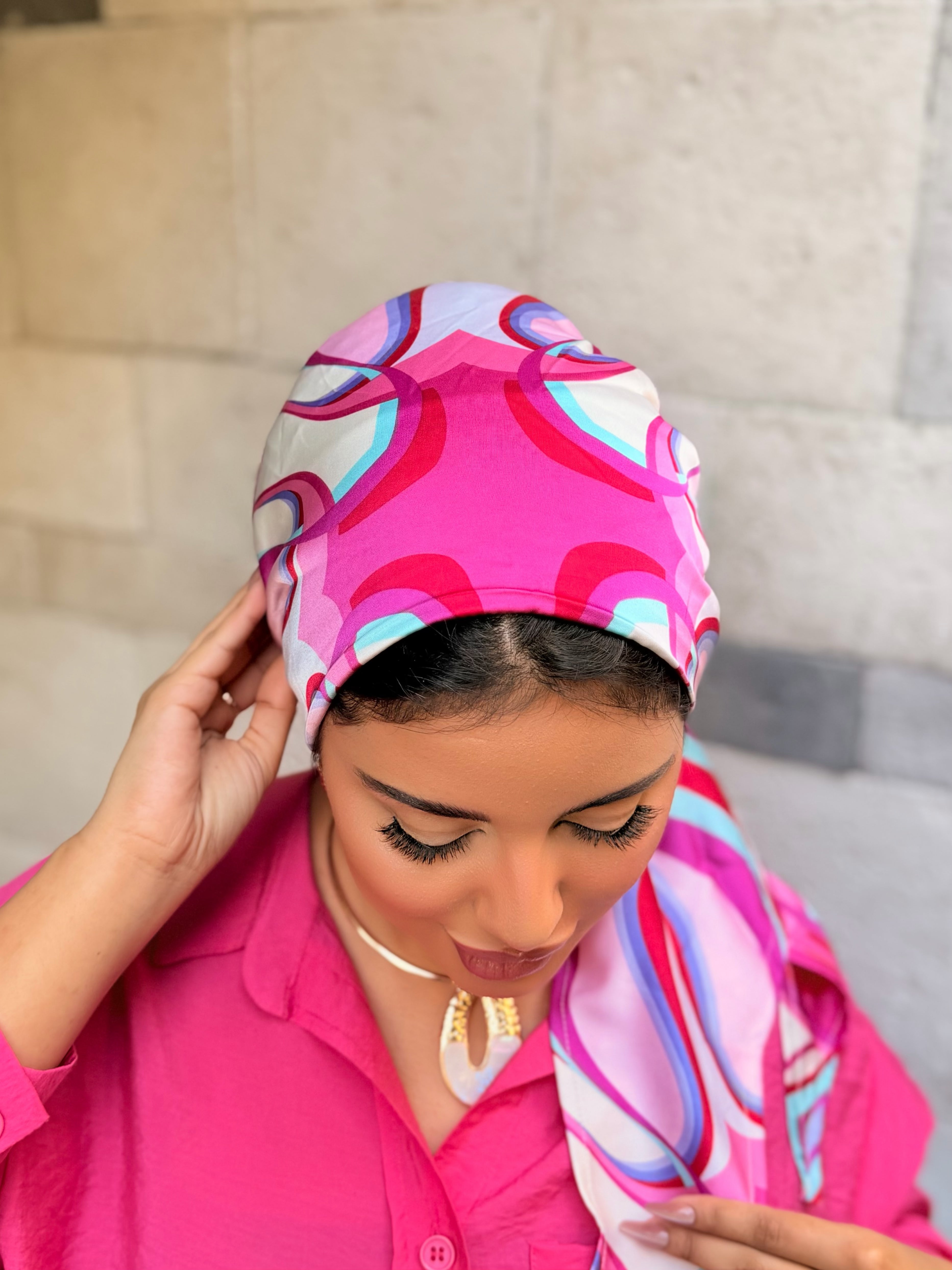 Swirl Print Head Scarf — Pink & Lavender