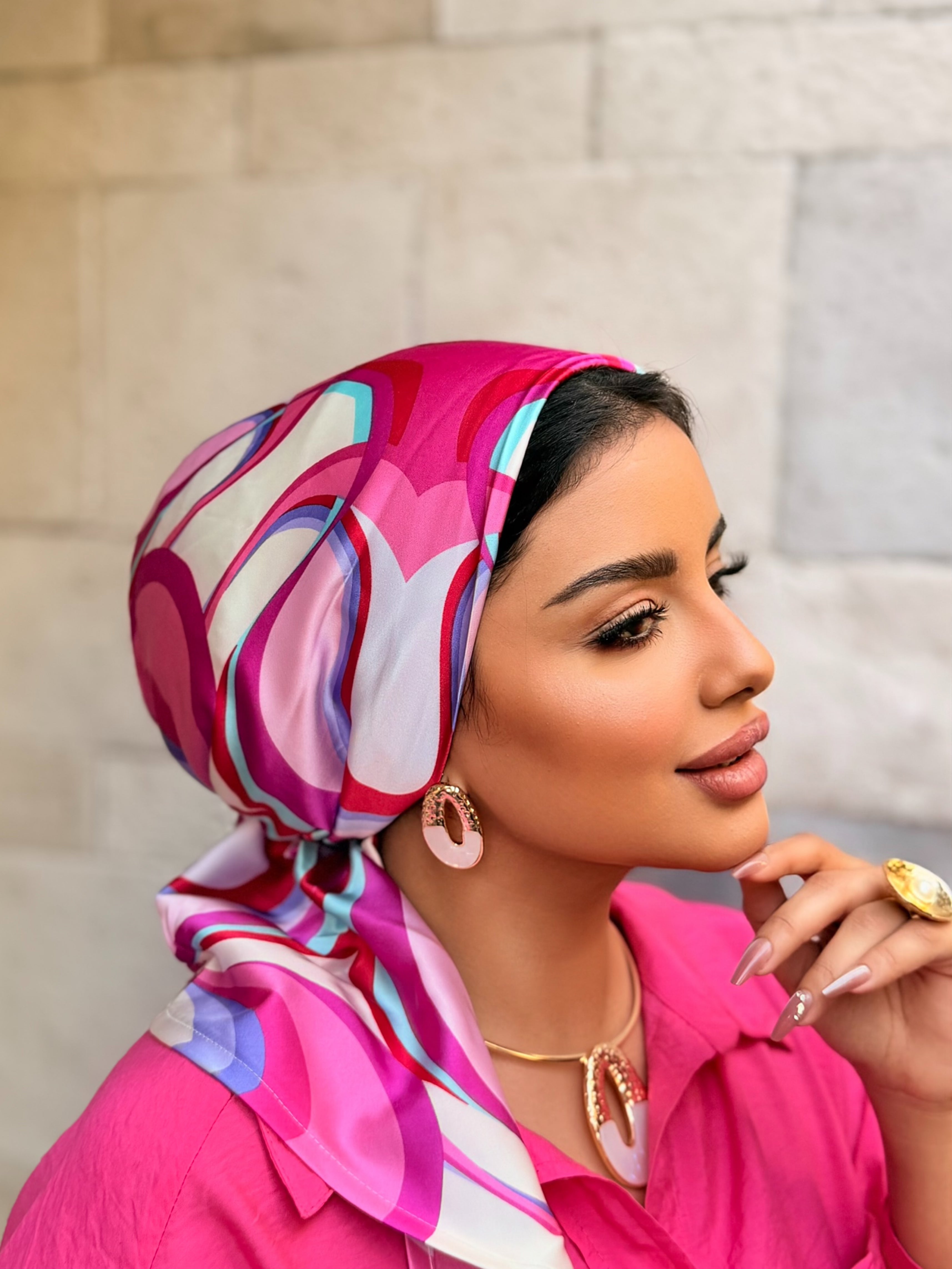 Swirl Print Head Scarf — Pink & Lavender