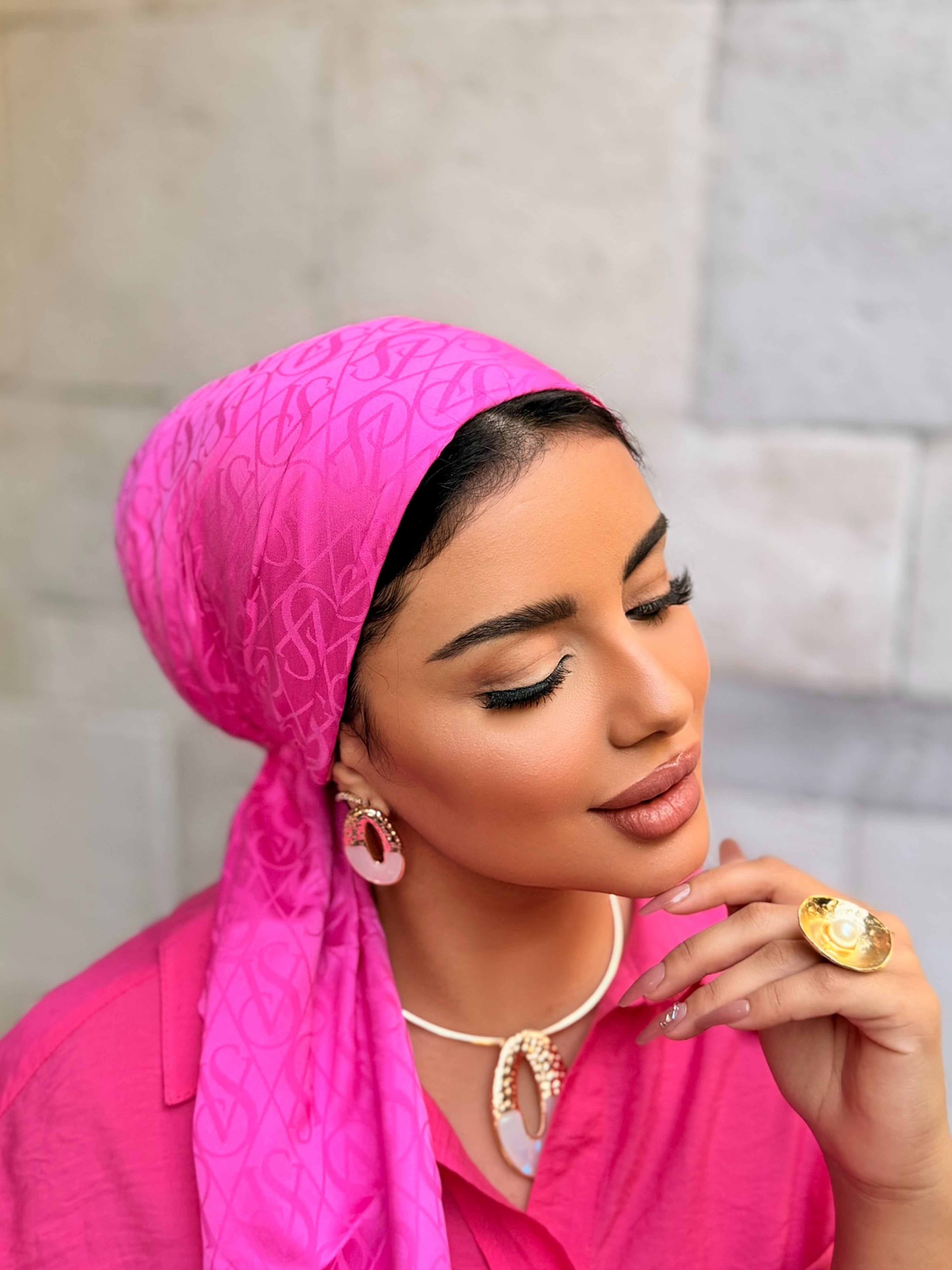 Monogram Jacquard Head Scarf — Fuchsia
