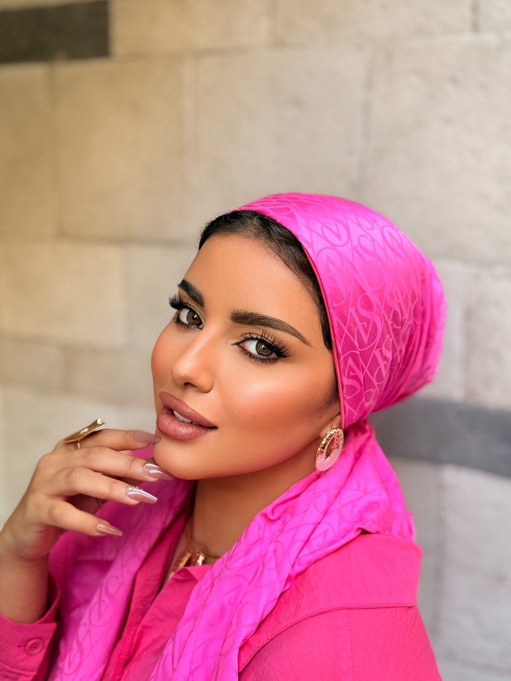 Monogram Jacquard Head Scarf — Fuchsia