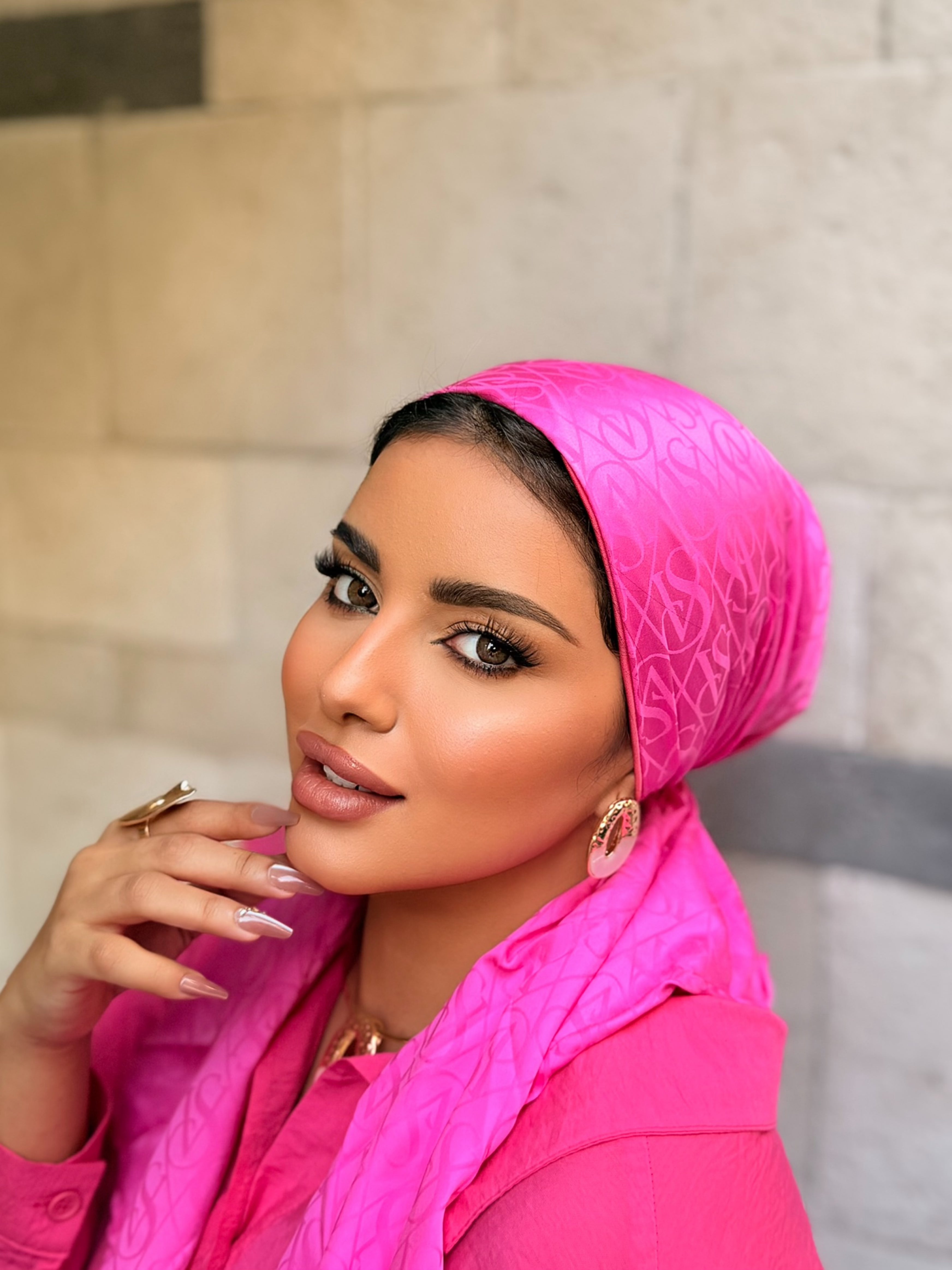 Monogram Jacquard Head Scarf — Fuchsia
