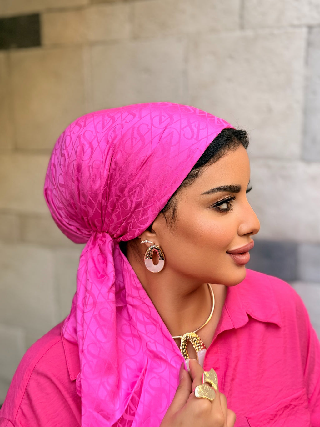 Monogram Jacquard Head Scarf — Fuchsia