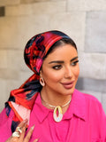 Abstract Floral Head Scarf — Red & Black