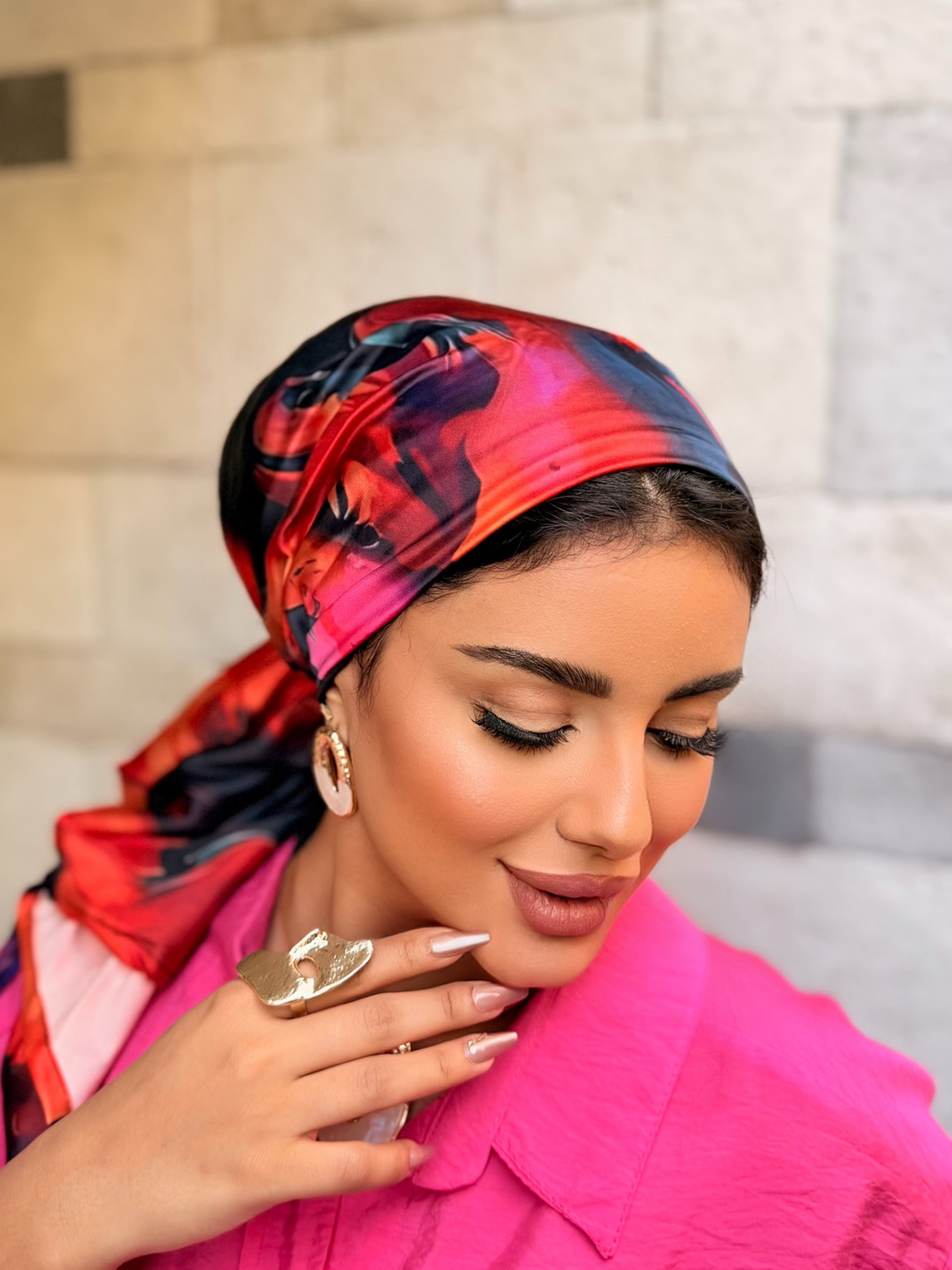 Abstract Floral Head Scarf — Red & Black