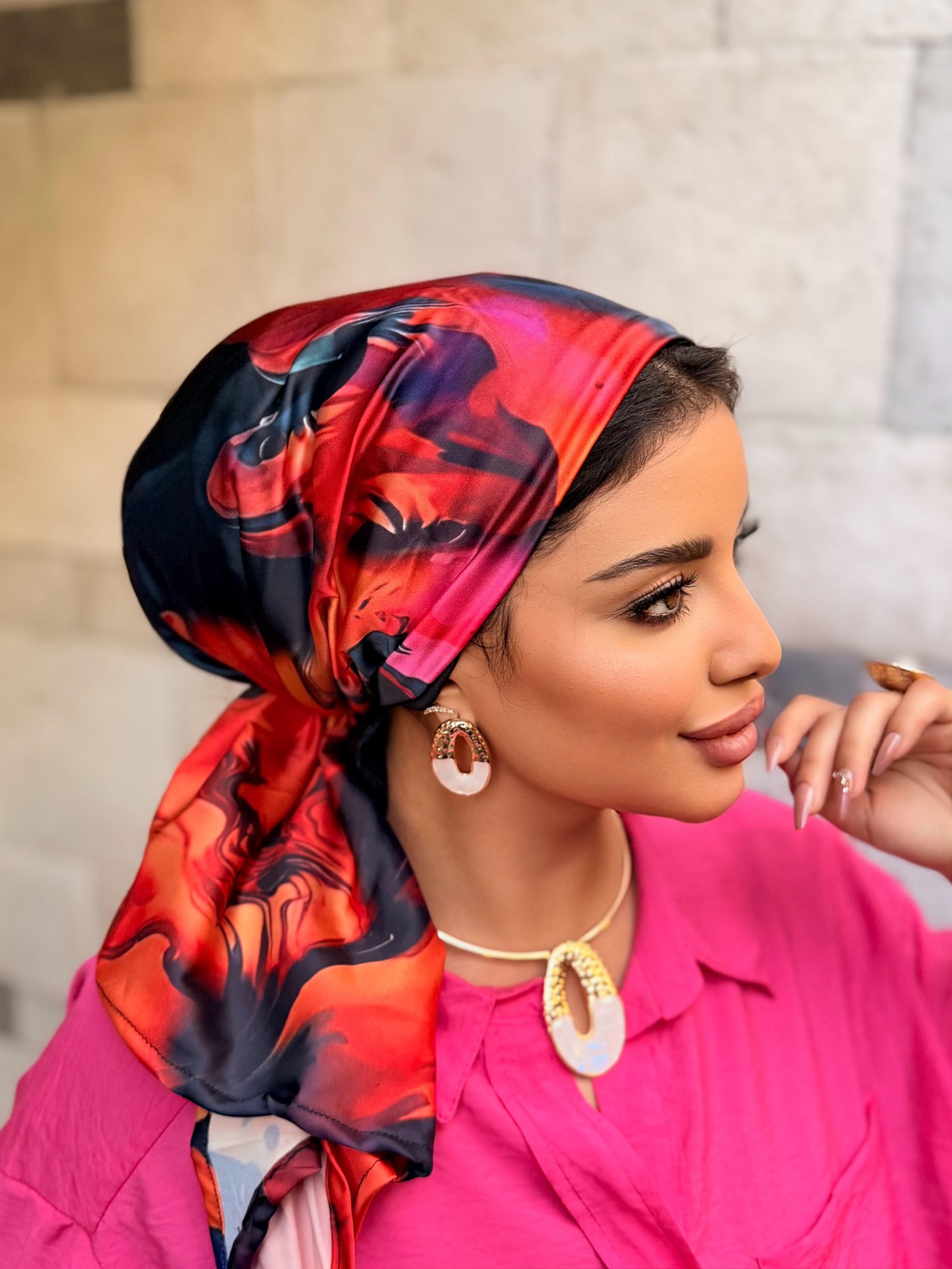 Abstract Floral Head Scarf — Red & Black
