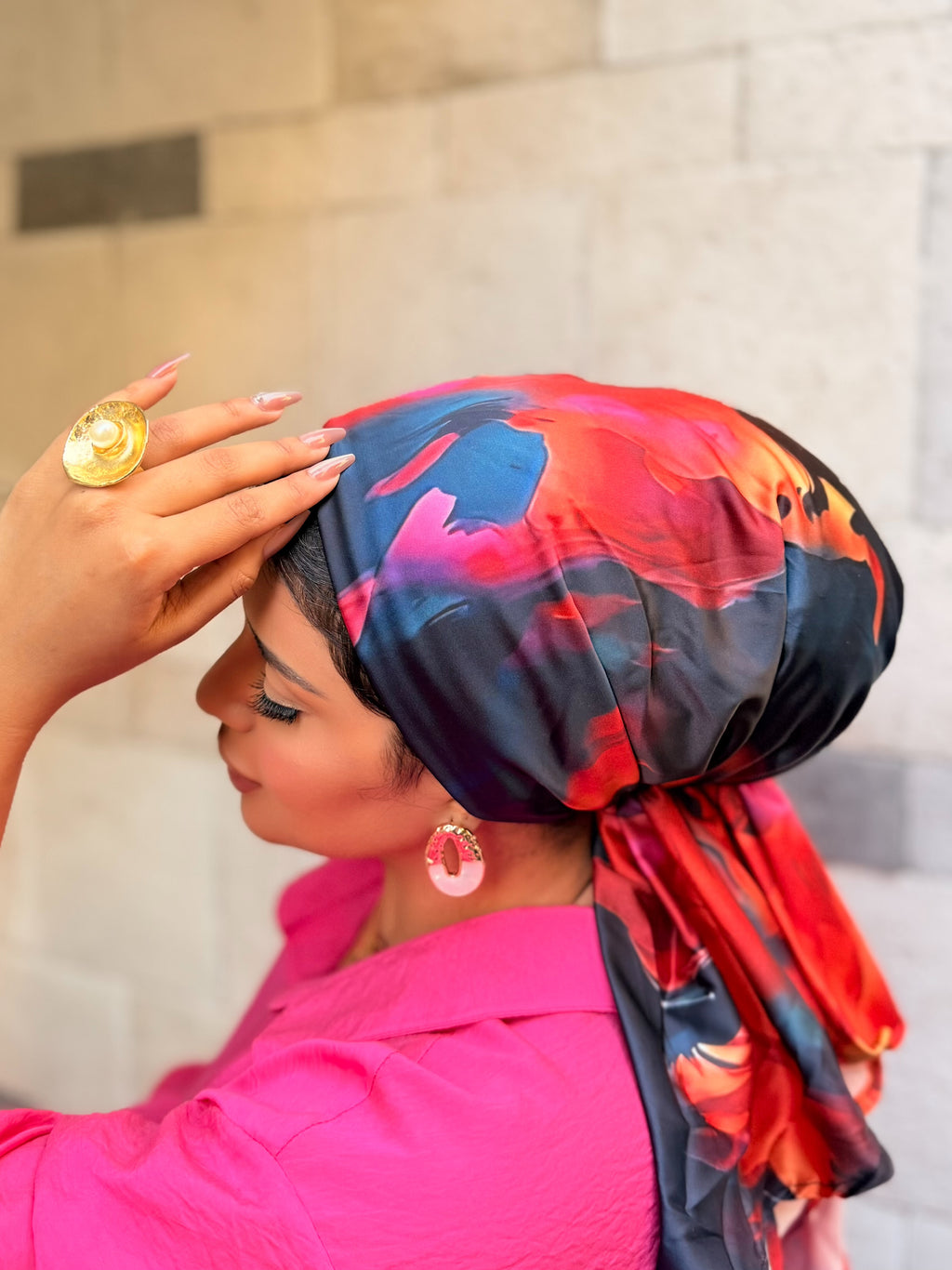 Abstract Floral Head Scarf — Red & Black