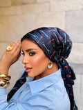 Chain Print Head Scarf — Navy