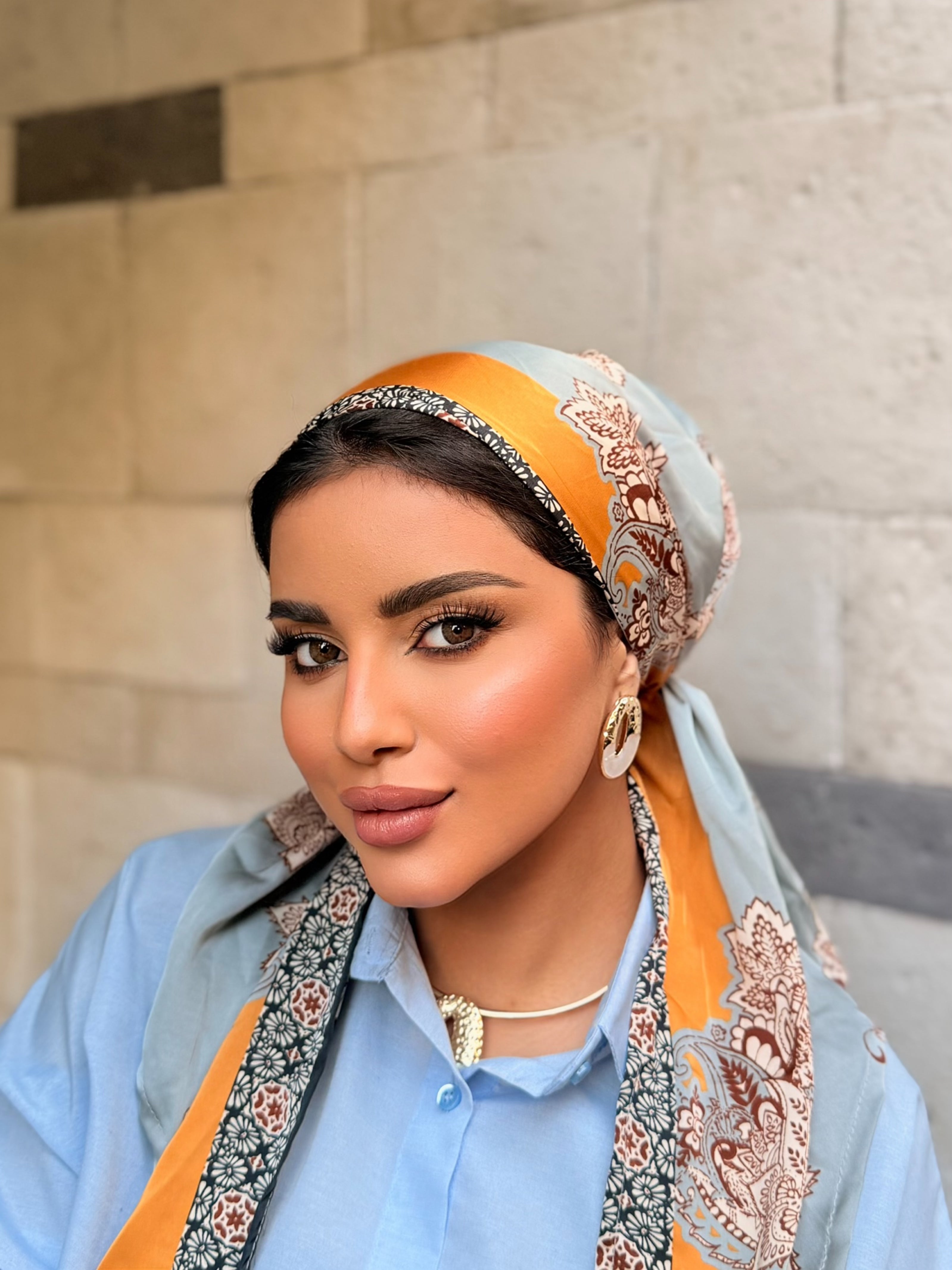 Mandala Border Head Scarf — Sage & Orange