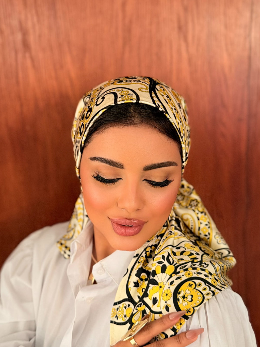 Paisley Print Head Scarf — Cream & Yellow