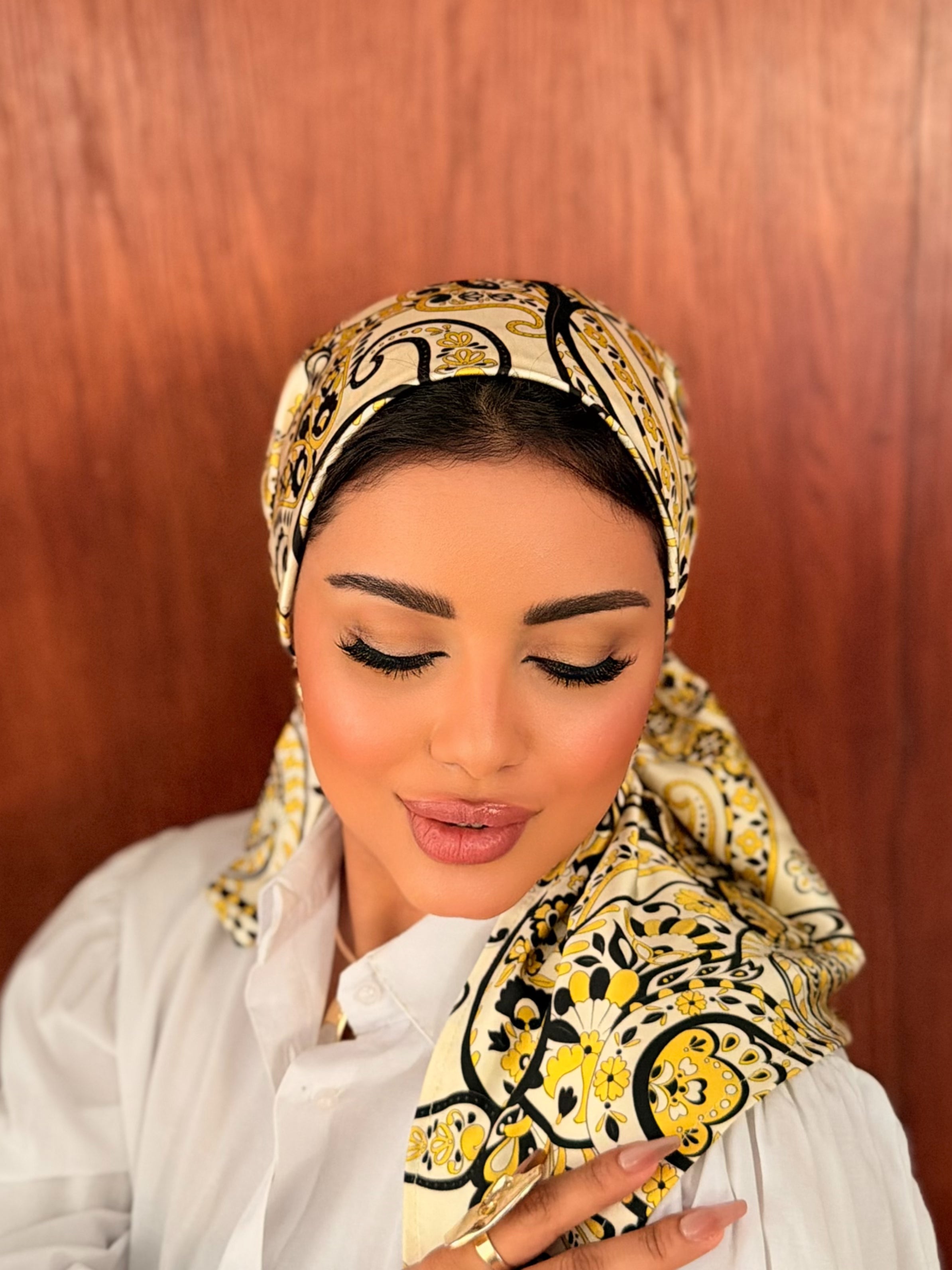 Paisley Print Head Scarf — Cream & Yellow