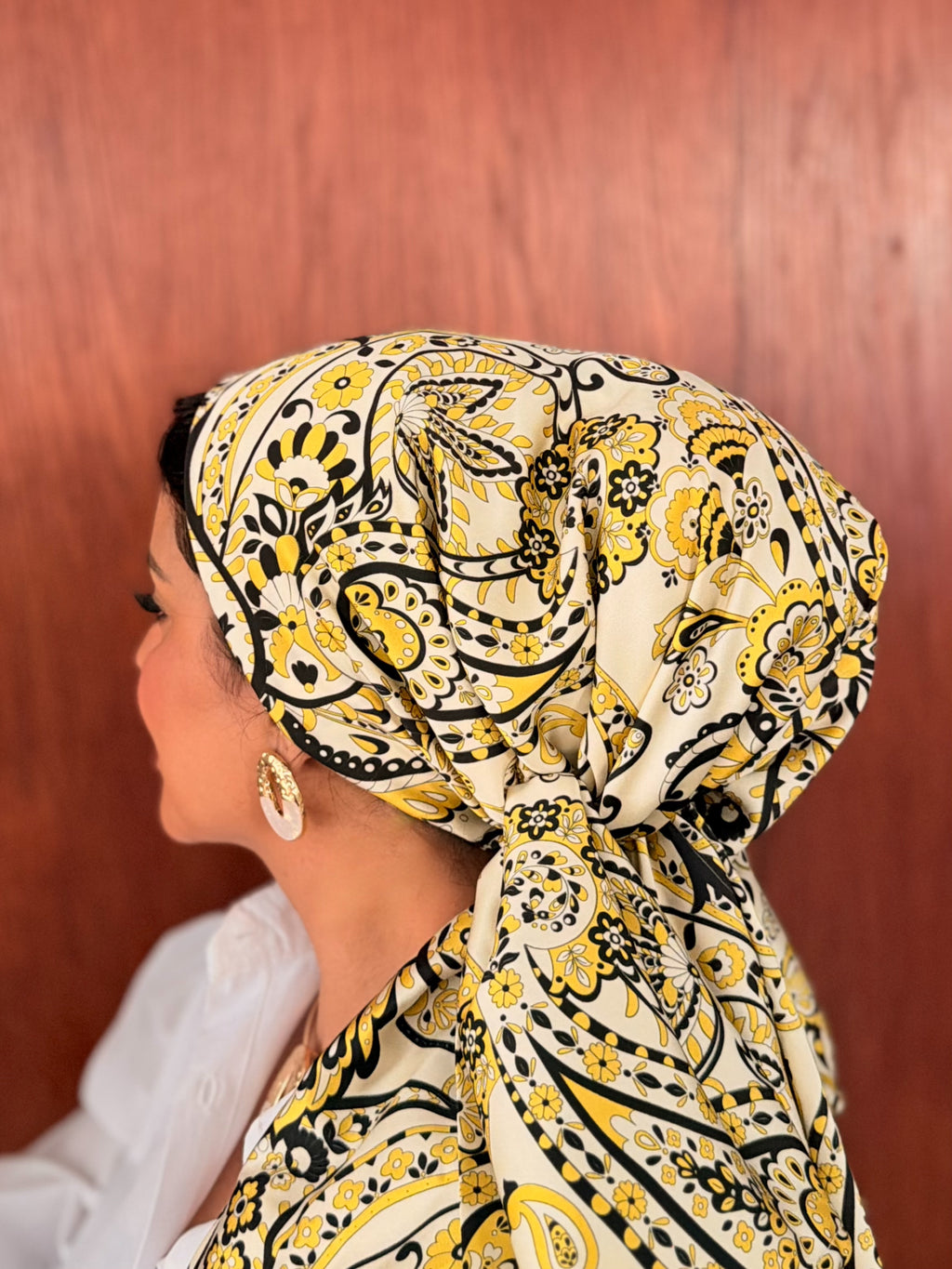Paisley Print Head Scarf — Cream & Yellow