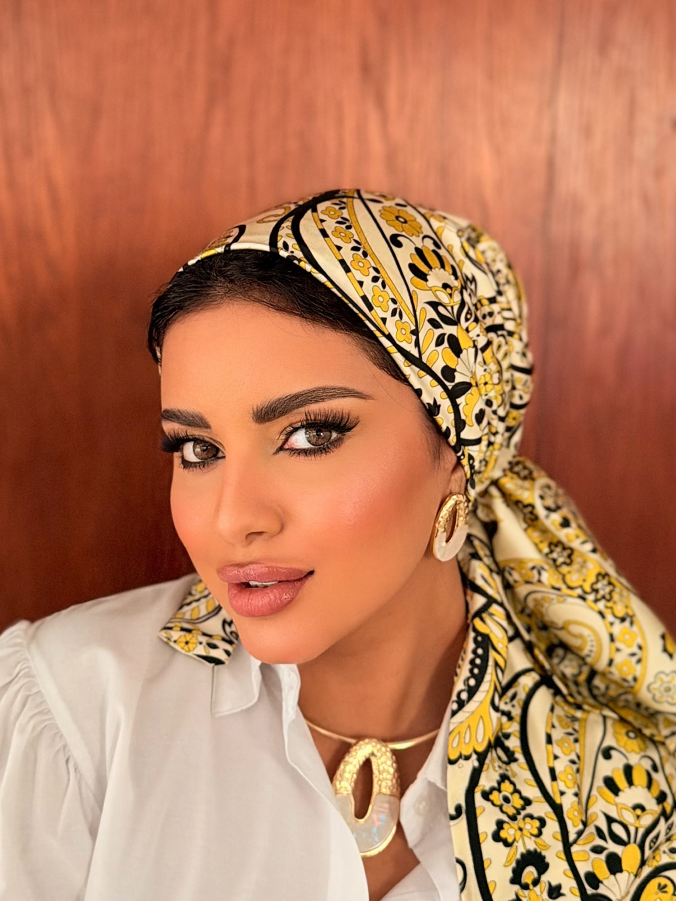 Paisley Print Head Scarf — Cream & Yellow