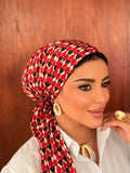 Oval Geo Head Scarf — Red, Black & Cream
