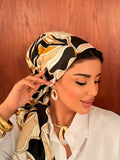 Abstract Swirl Head Scarf — Black & Amber