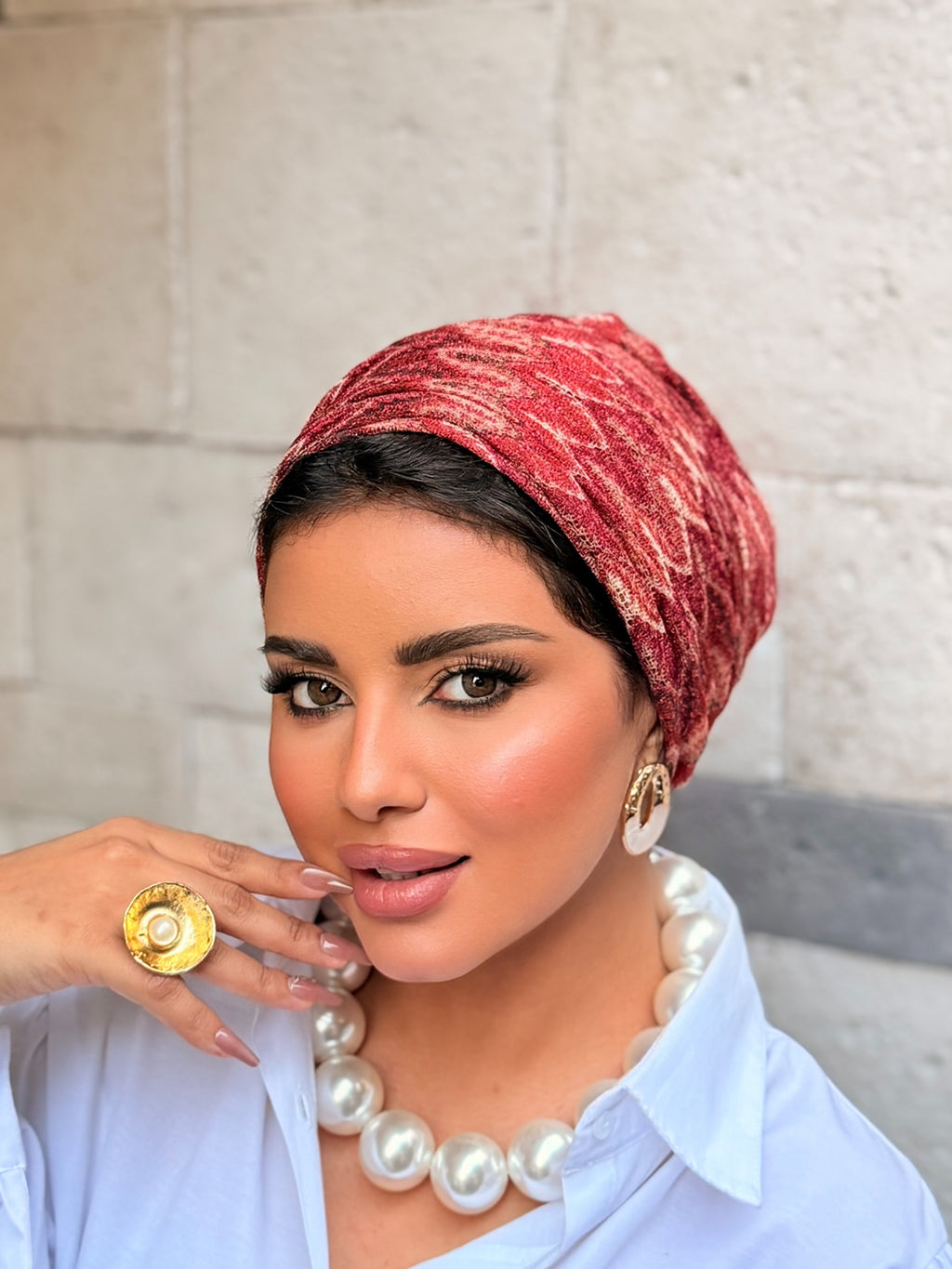 Double Layer Tul Turban — Burgundy