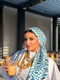 Ikat Print Head Scarf – Blue & White