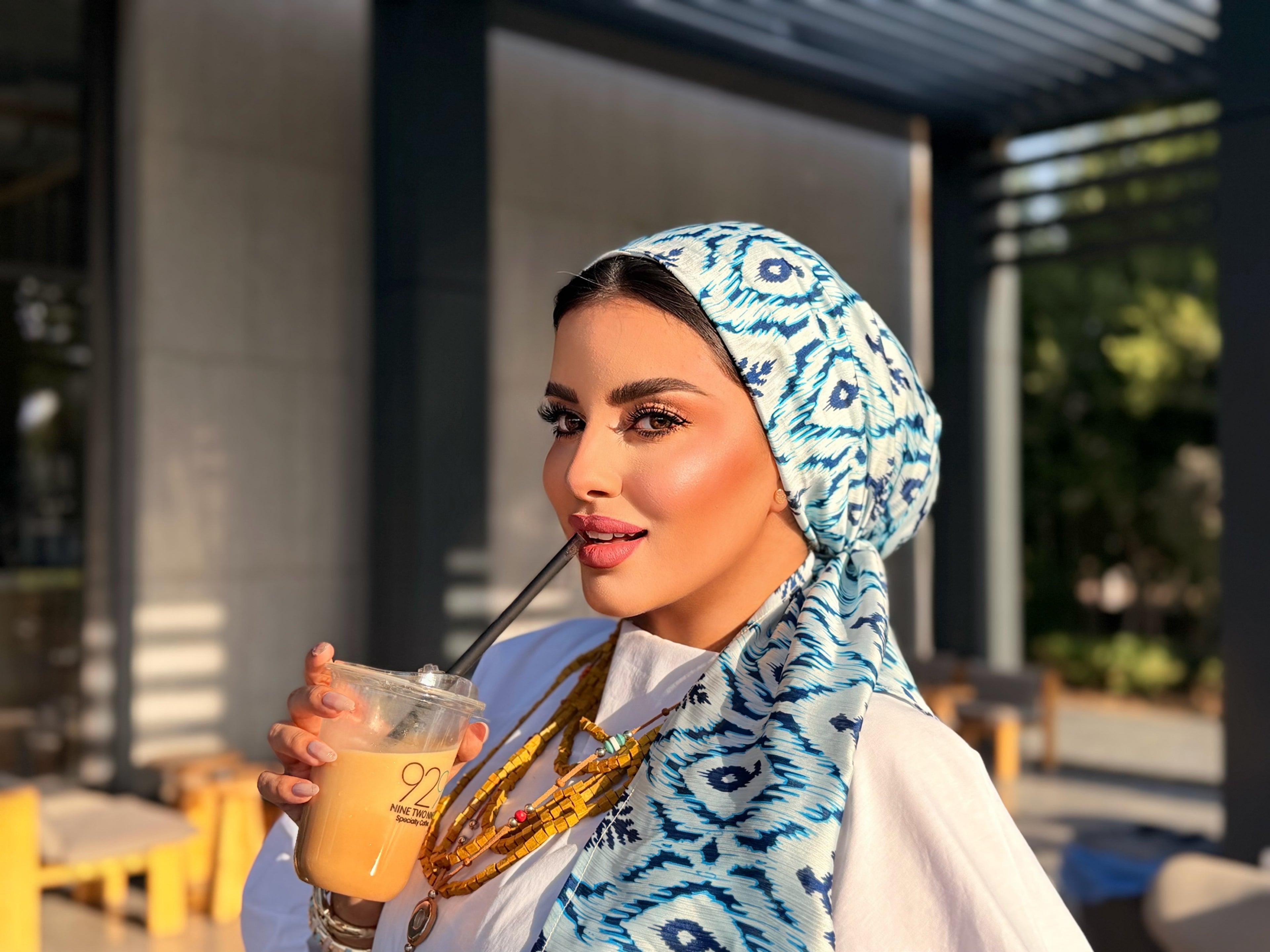 Ikat Print Head Scarf – Blue & White