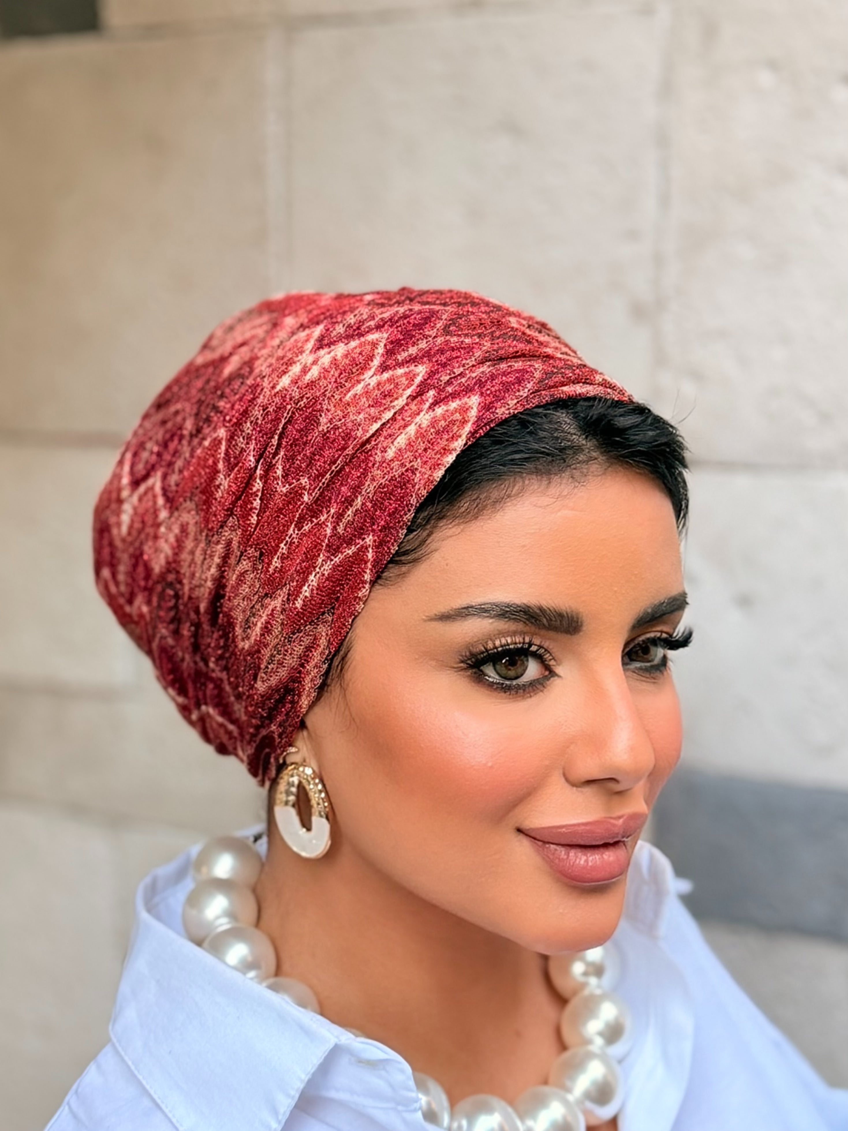 Double Layer Tul Turban — Burgundy
