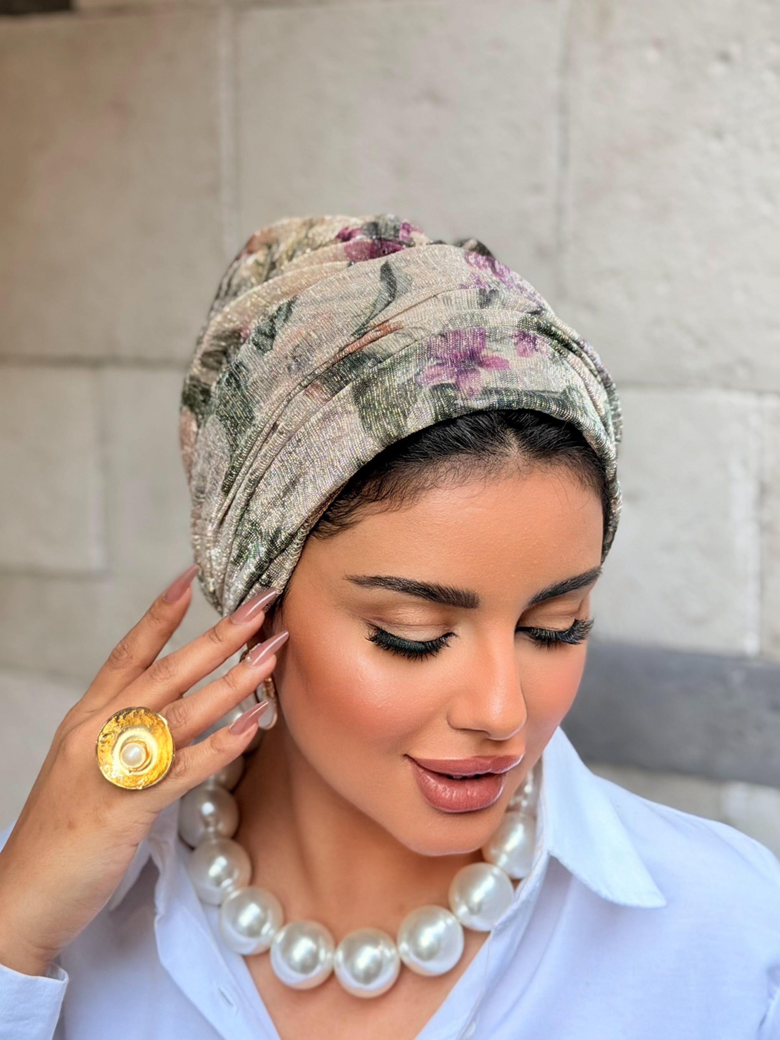 Double Layer Tal Turban — Sage & Blush Floral