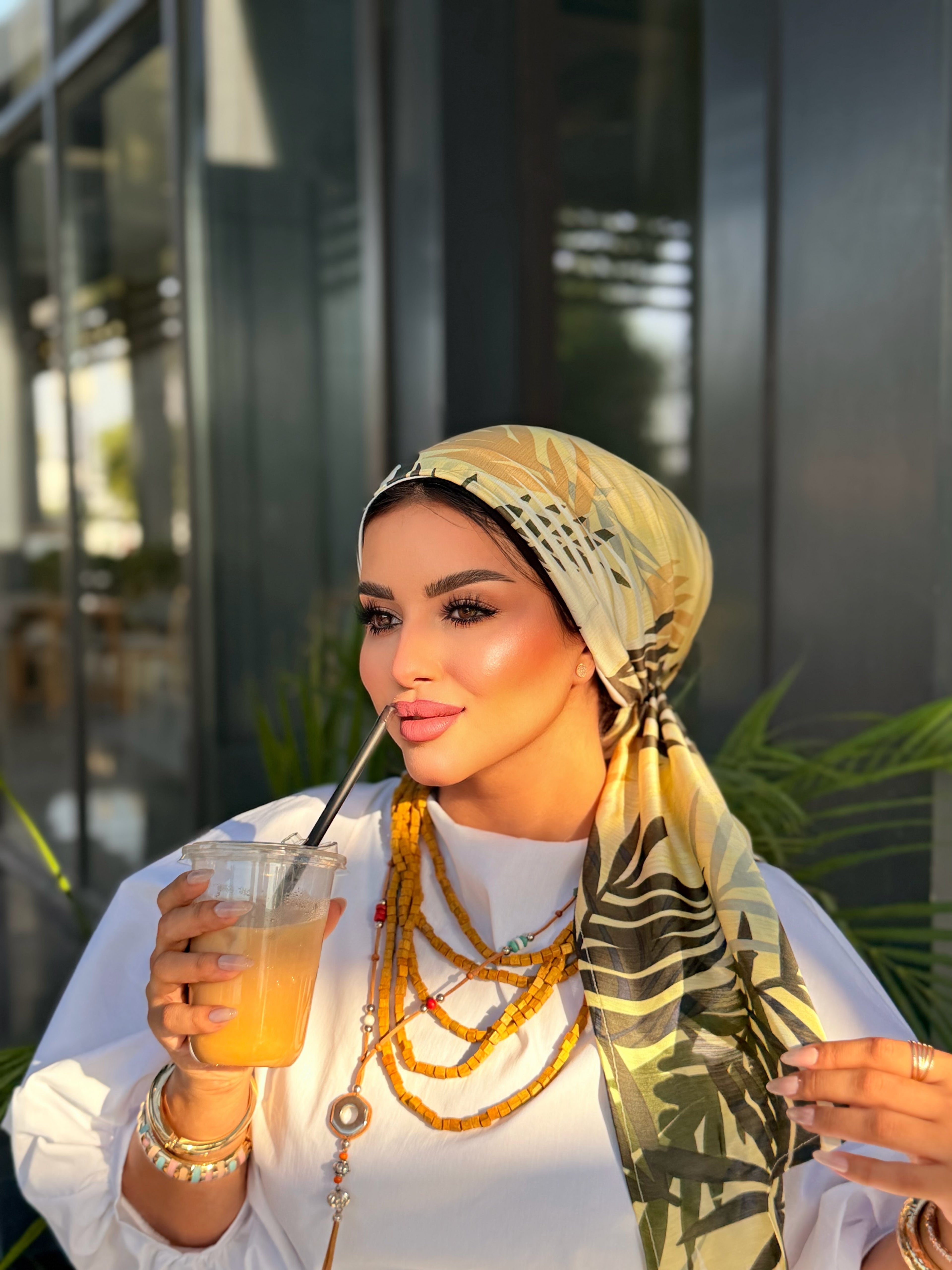Tropical Leaf Head Scarf – Olive & Black