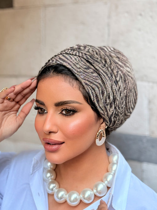 Double Layer Tal Turban — Zebra Taupe & Black
