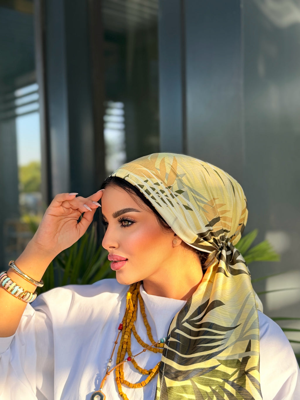 Tropical Leaf Head Scarf – Olive & Black