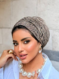 Double Layer Tal Turban — Zebra Taupe & Black