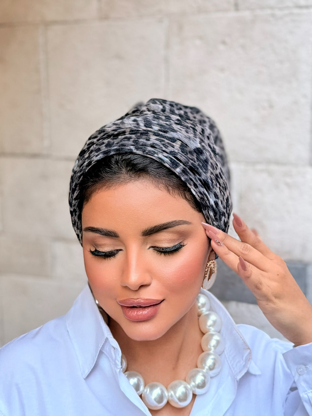 Double Layer Tal Turban — Grey Leopard