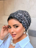 Double Layer Tal Turban — Grey Leopard
