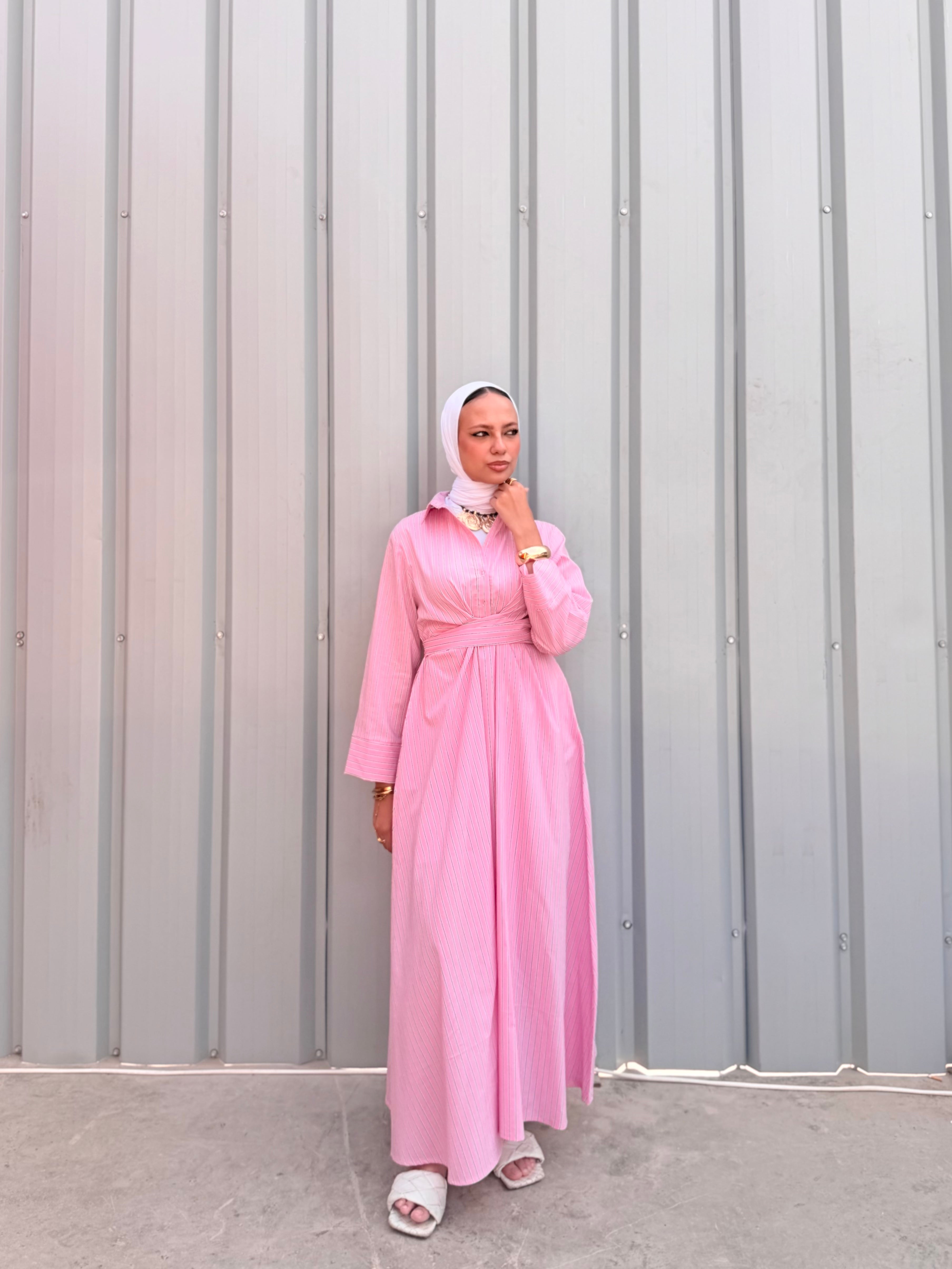 Striped Wrap-Waist Maxi Dress – Pink