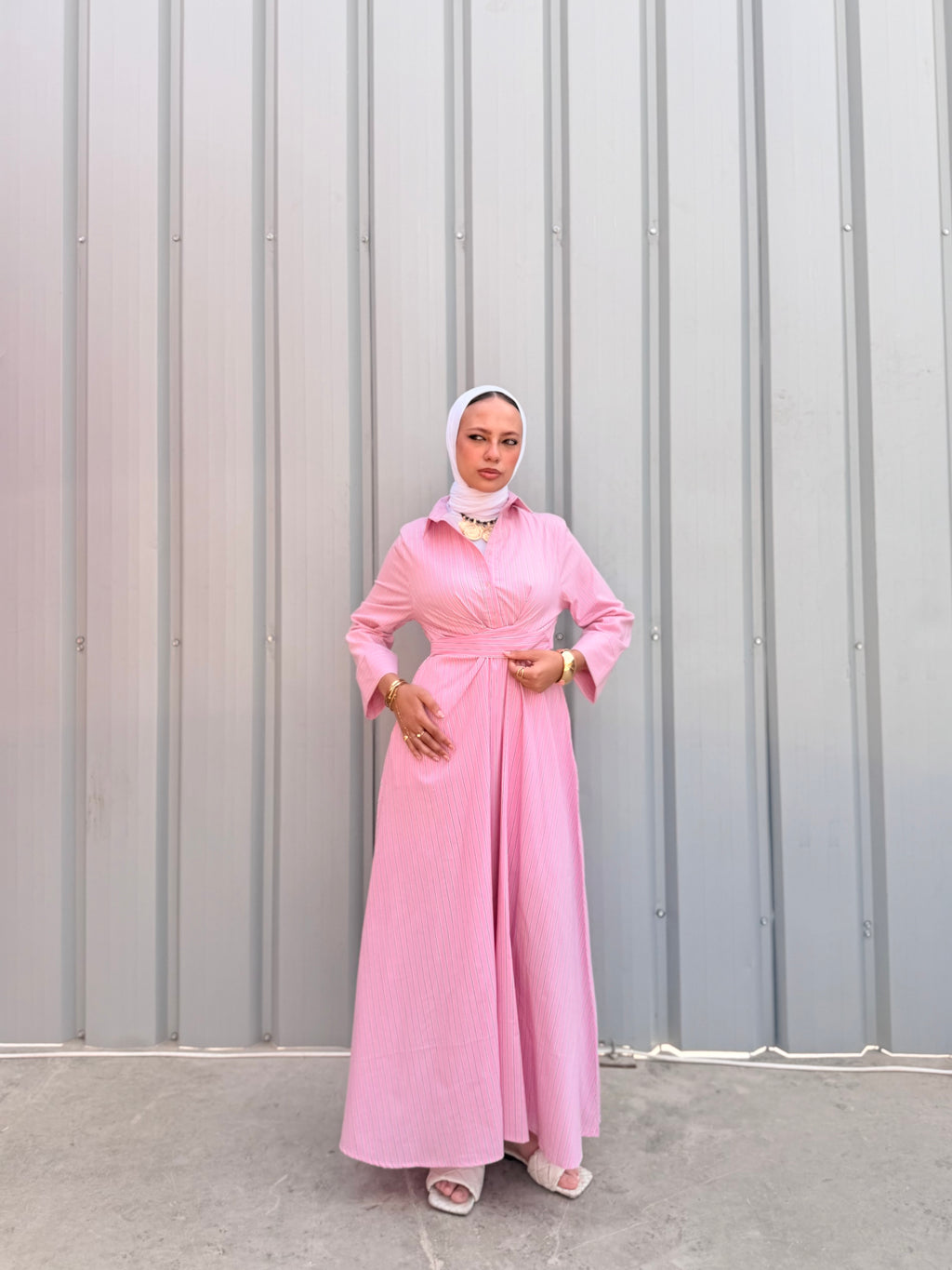 Striped Wrap-Waist Maxi Dress – Pink