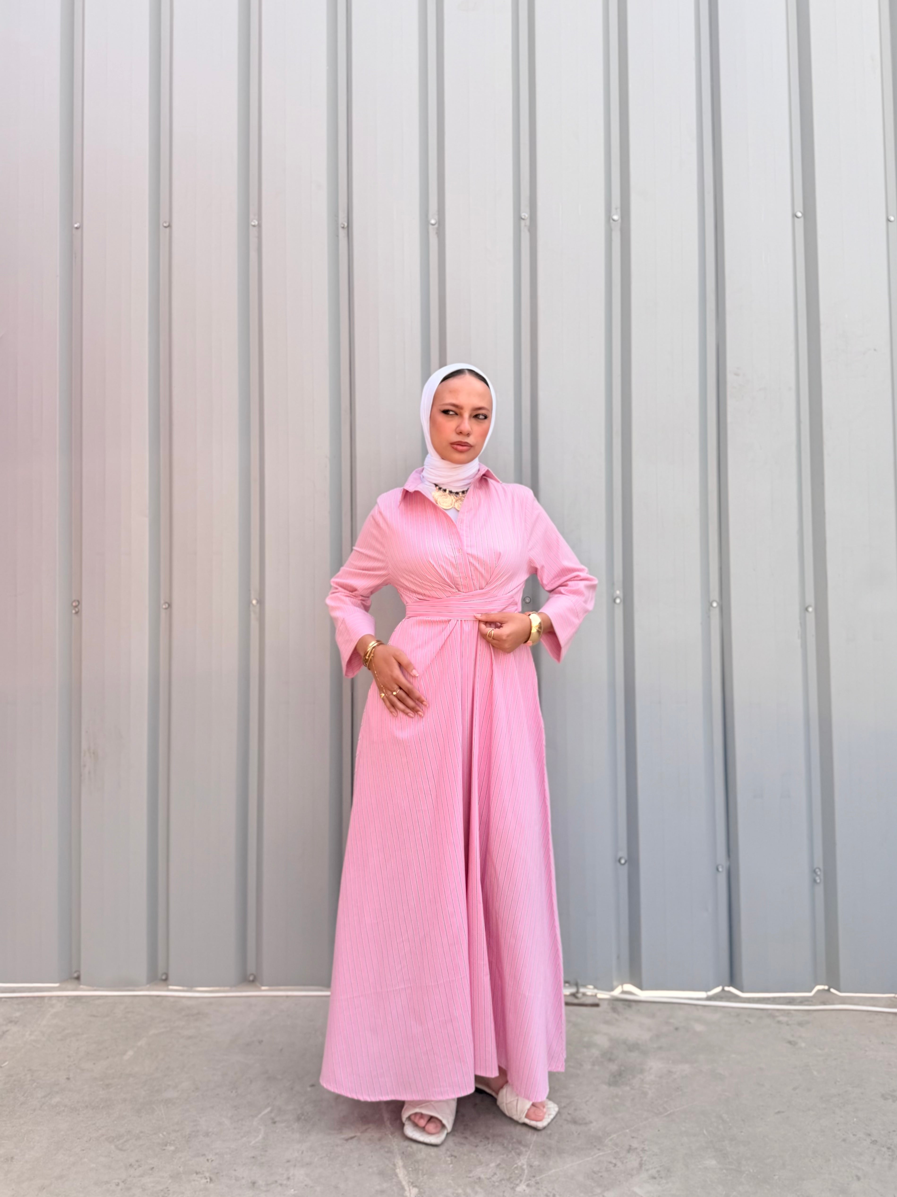 Striped Wrap-Waist Maxi Dress – Pink