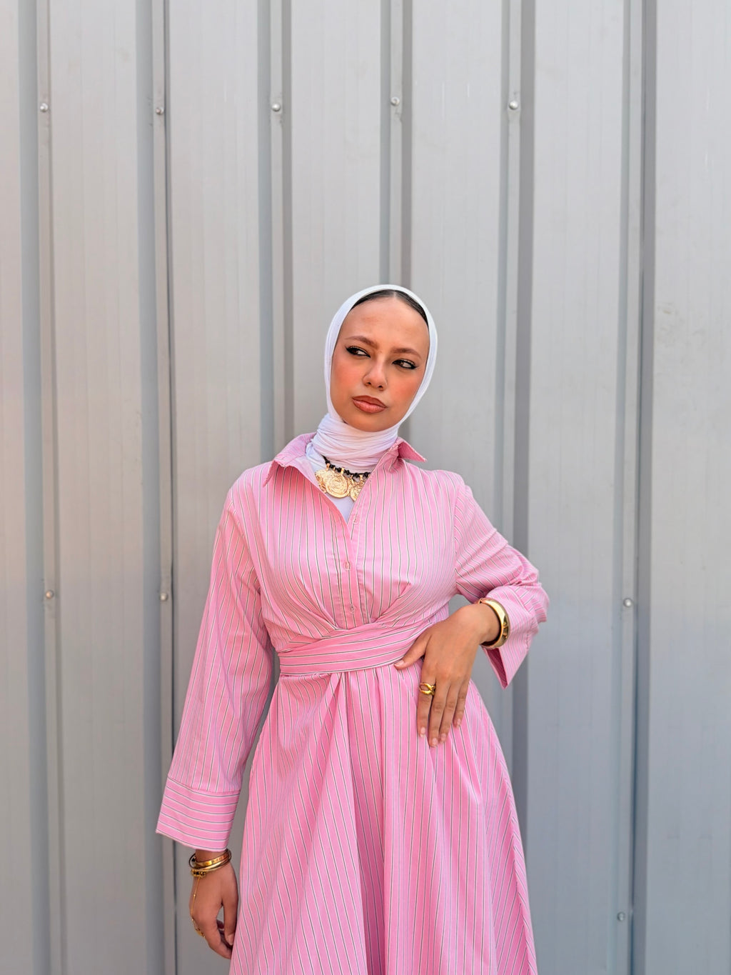 Striped Wrap-Waist Maxi Dress – Pink
