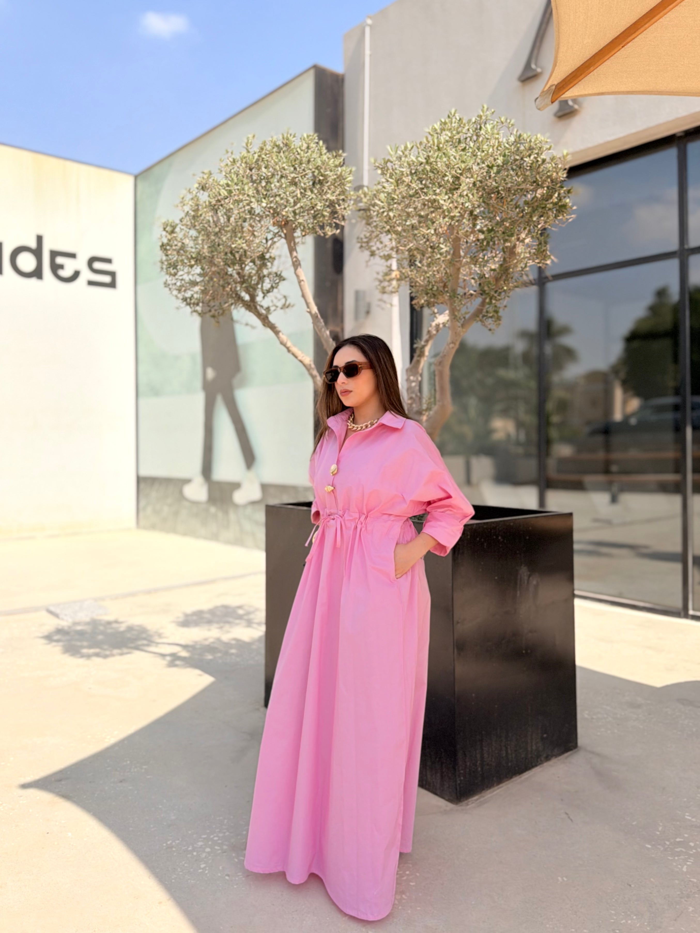 Poplin Shirt Dress – Pink