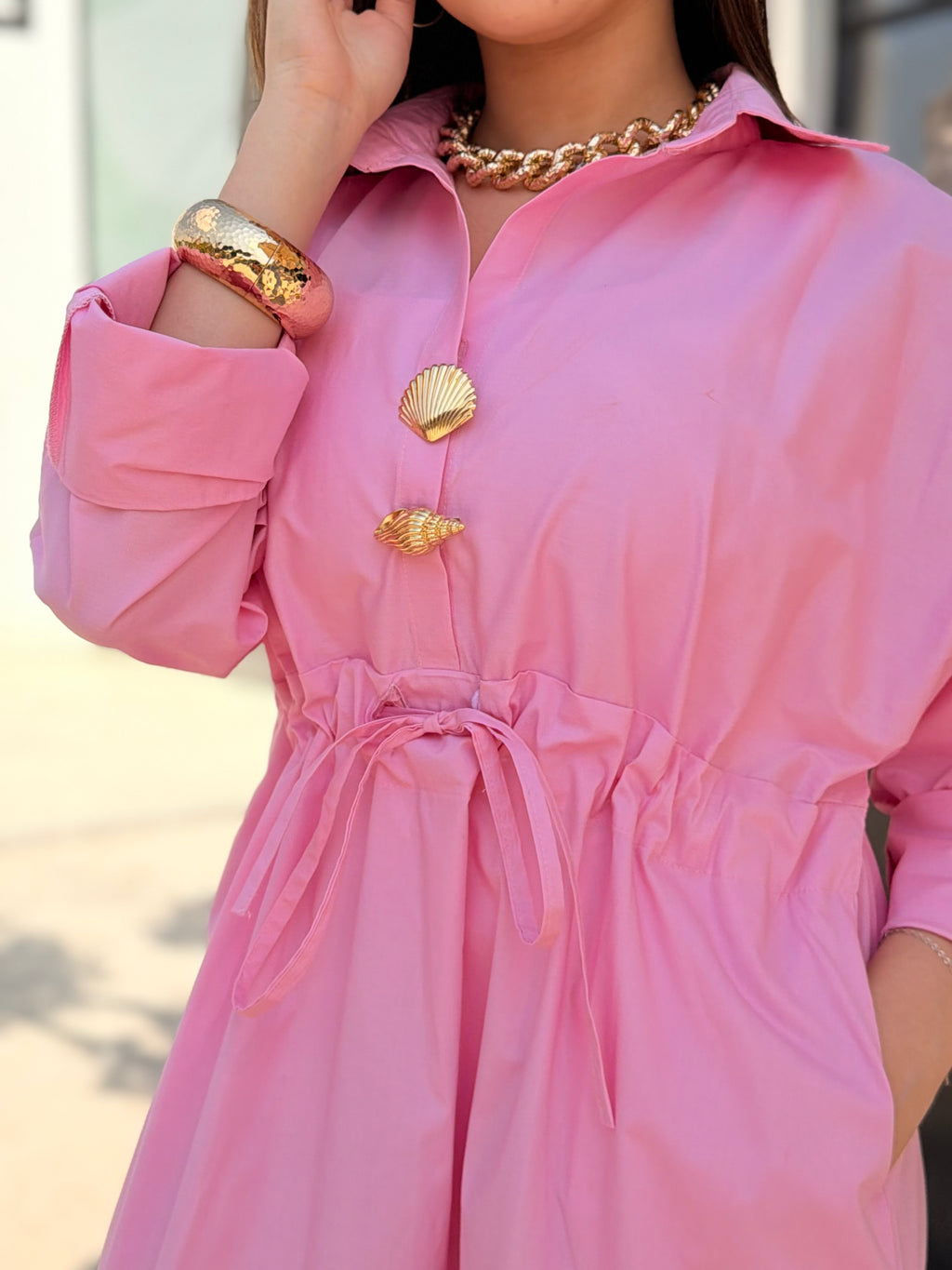 Poplin Shirt Dress – Pink
