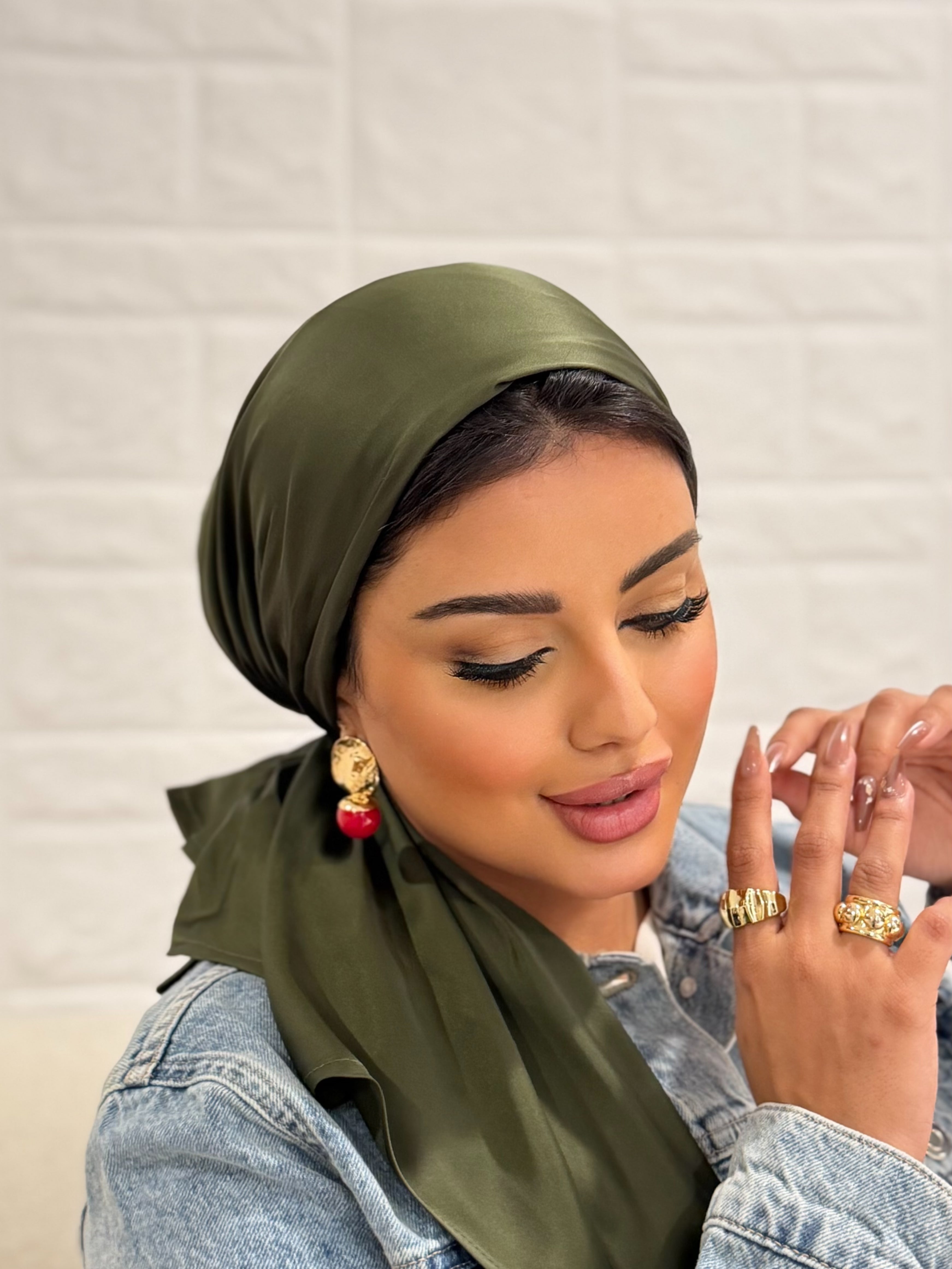 Satin Head Scarf – Olive Green